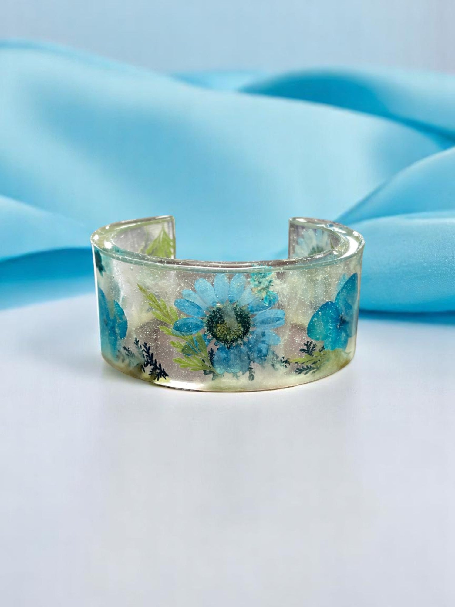 Pressed Flower Resin Cuff Bracelet | Unique Handmade Jewelry