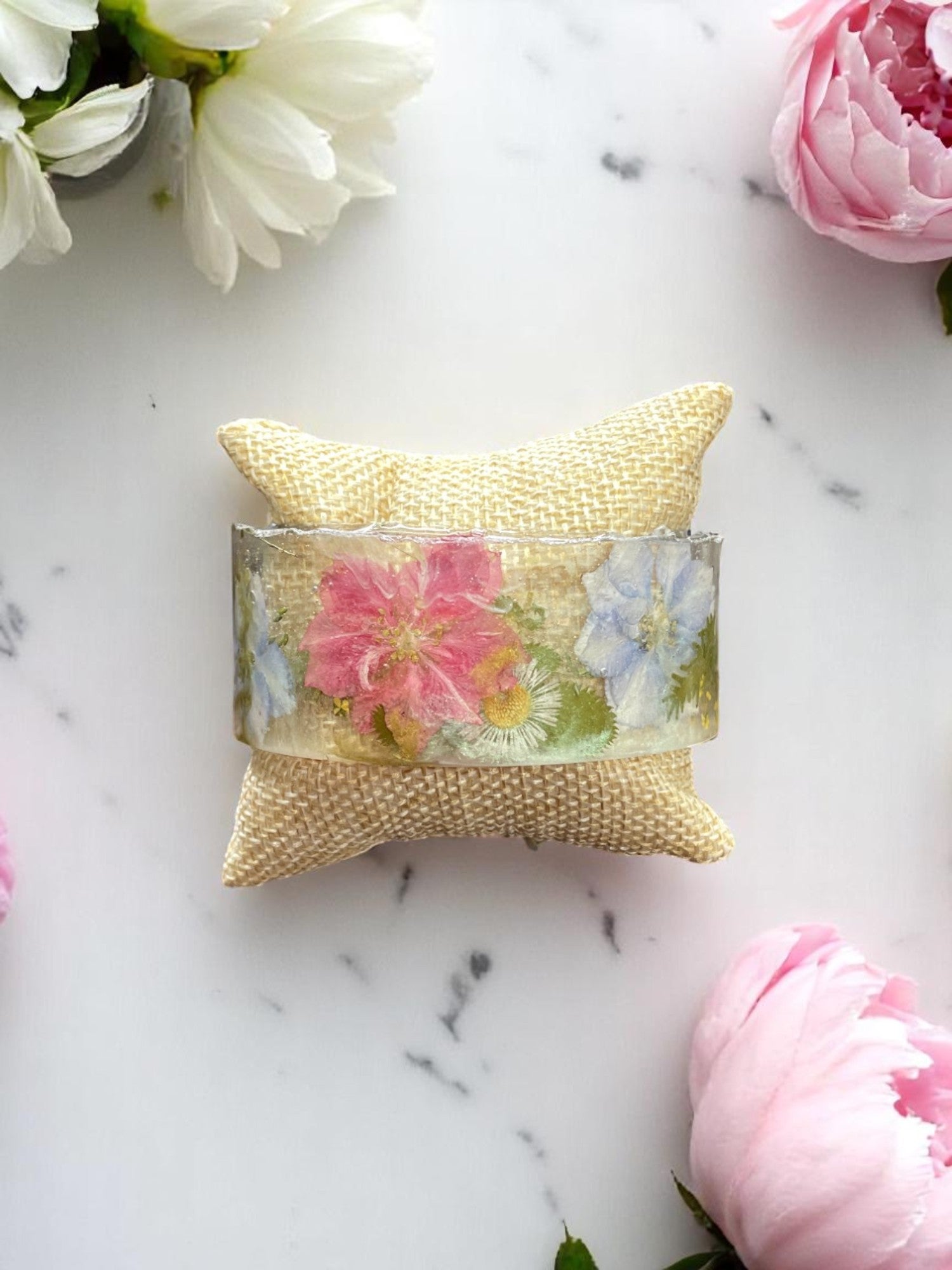 Pressed Flower Resin Cuff Bracelet | Unique Handmade Jewelry