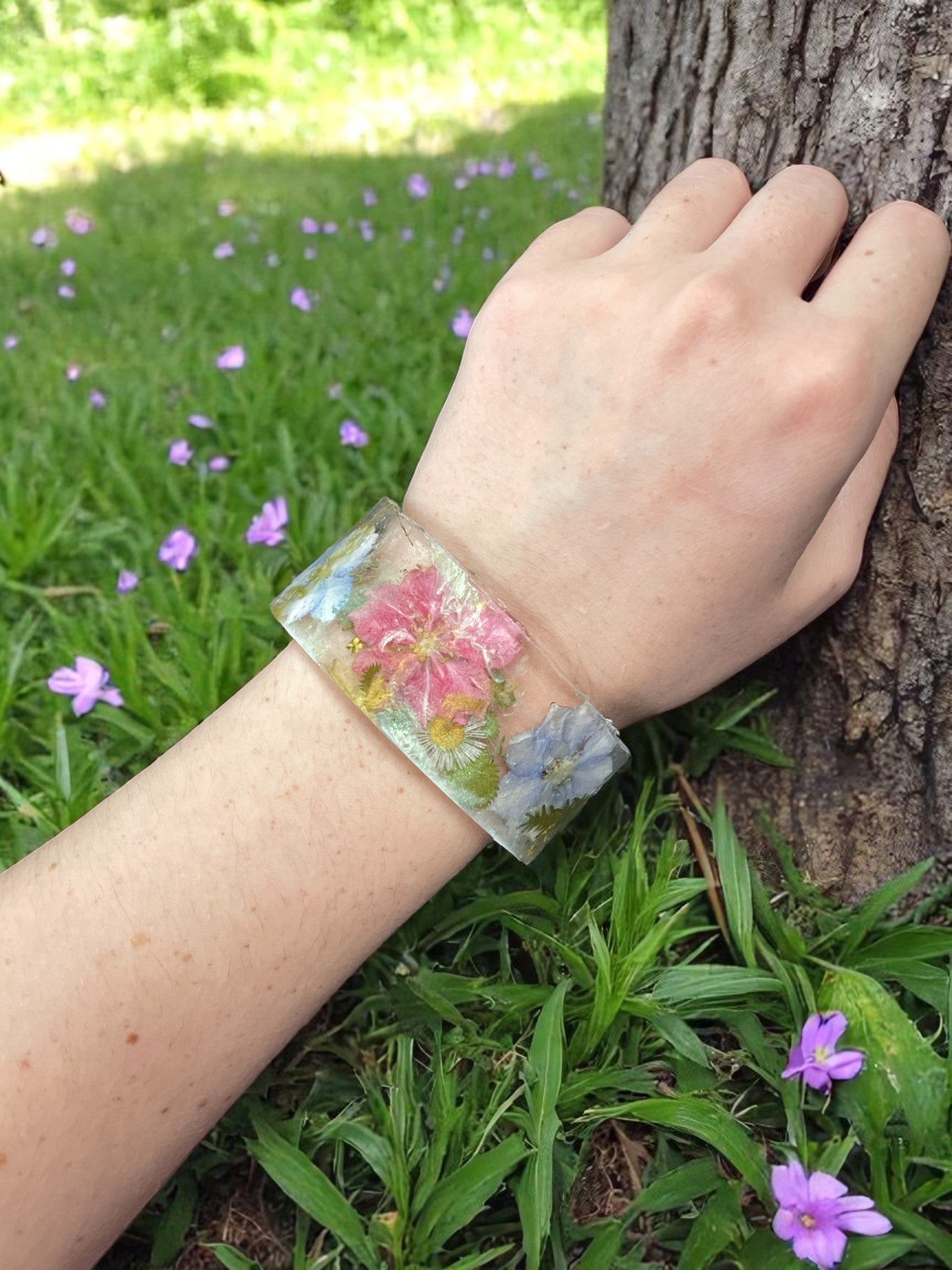 Pressed Flower Resin Cuff Bracelet | Unique Handmade Jewelry