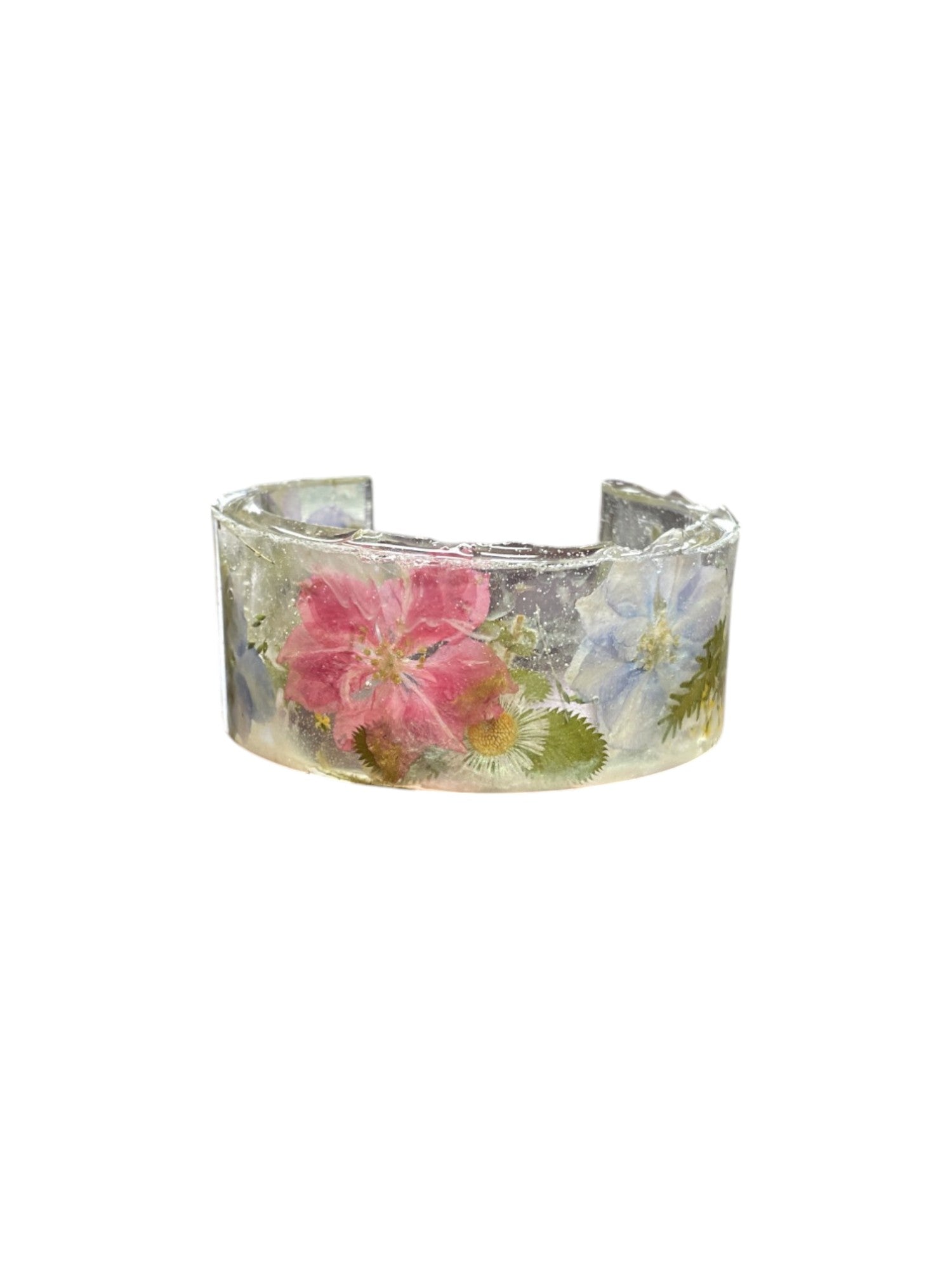 Colorful Handmade Pressed Flower Resin Cuff Bracelet | Unique Handmade Jewelry