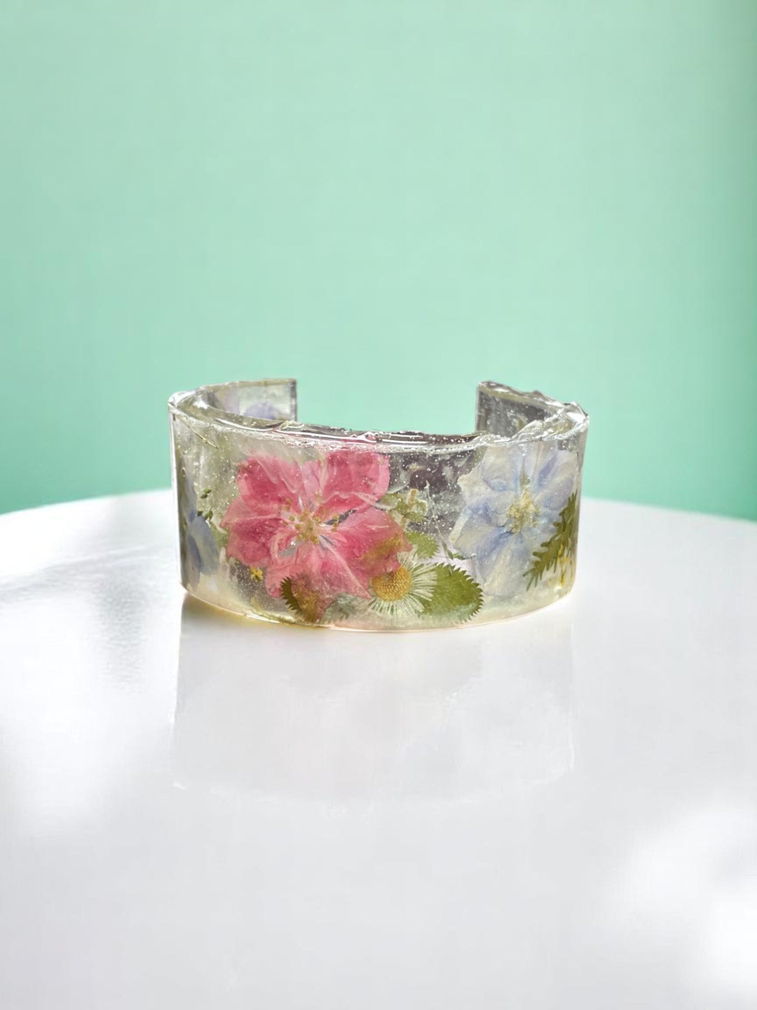 Pressed Flower Resin Cuff Bracelet | Unique Handmade Jewelry