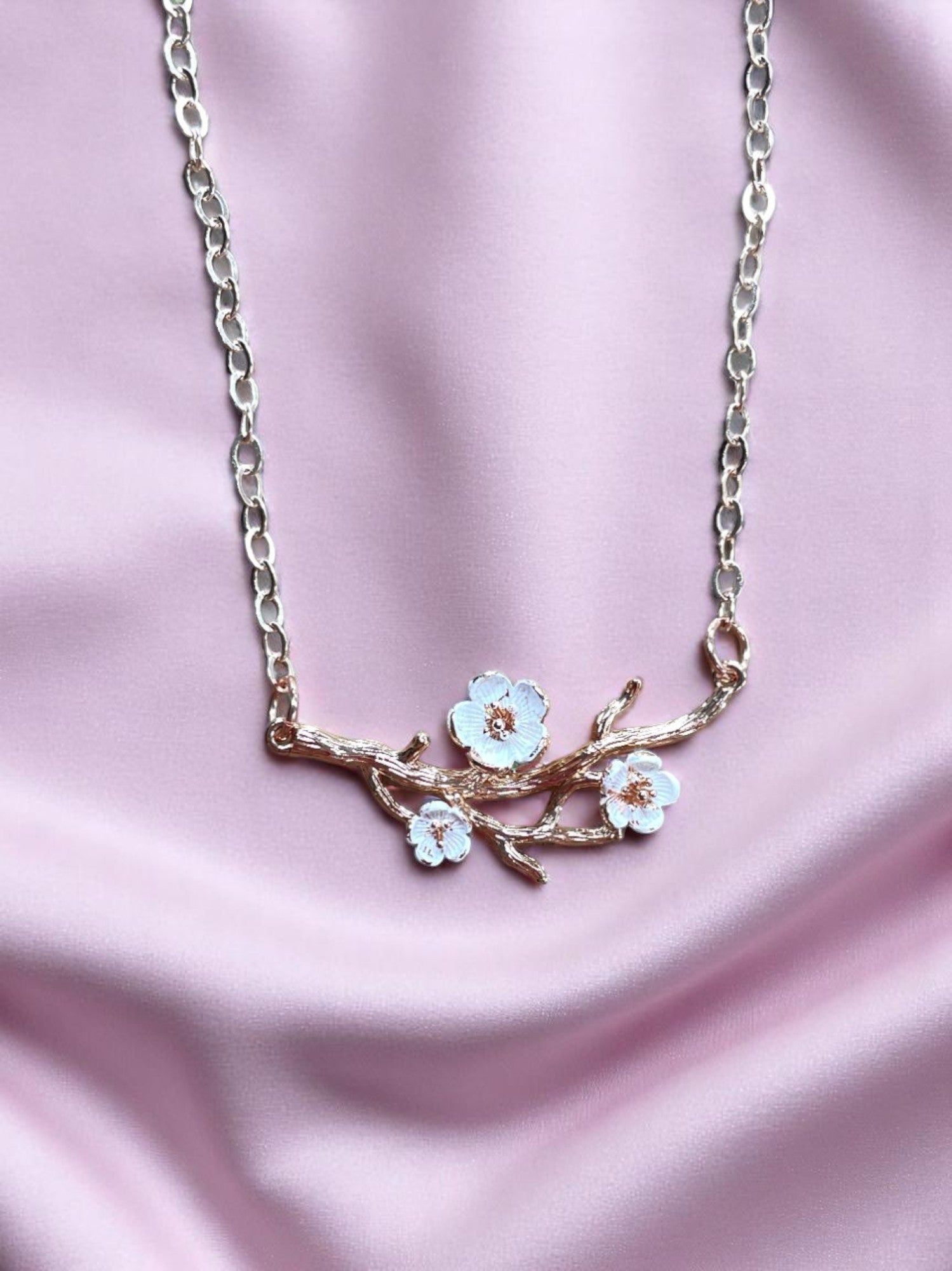 Hand-Painted Dogwood Blossom Pendant Necklace