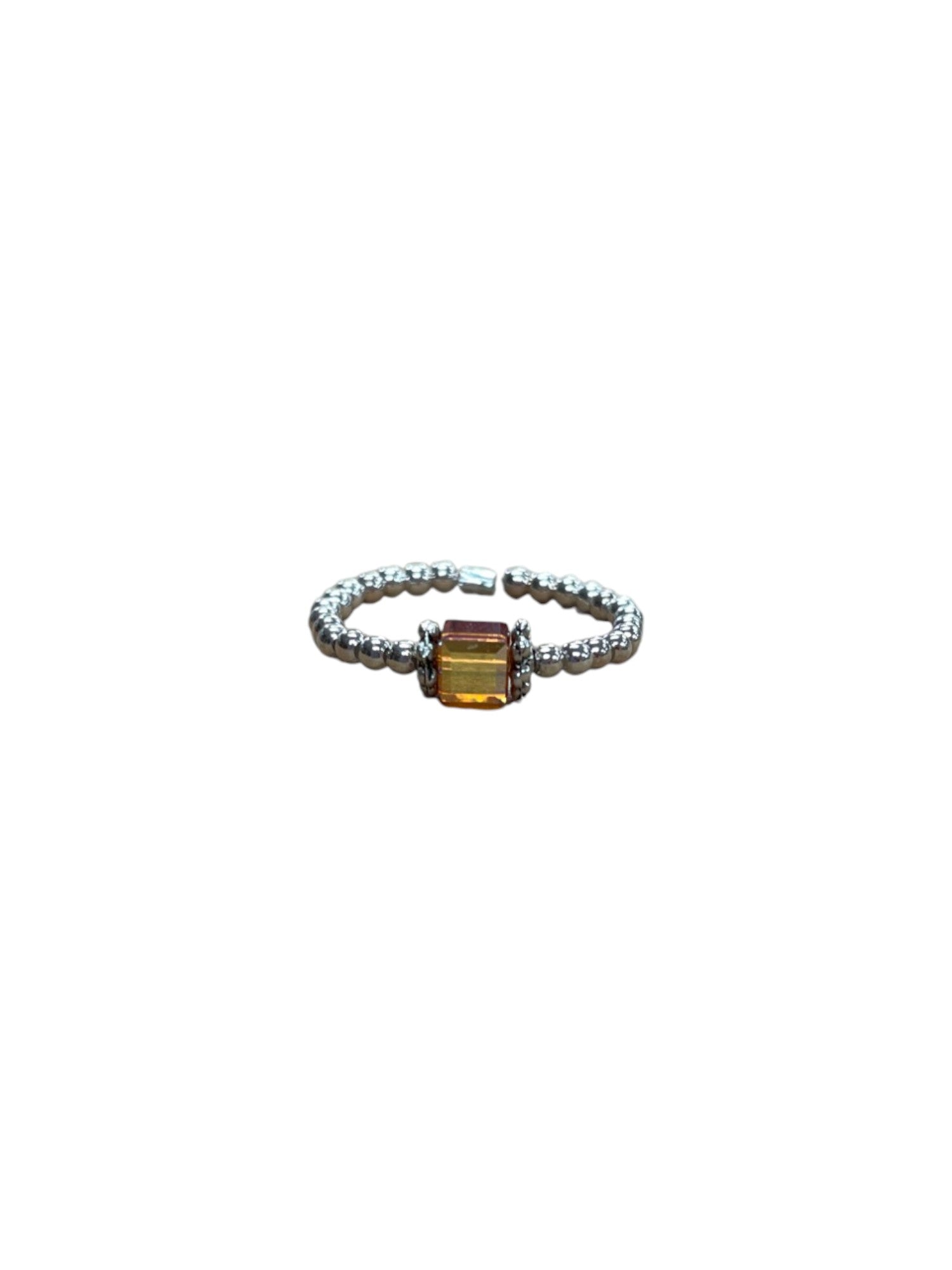 Square Crystal & Sterling Silver Ball Ring | Multiple Colors Available