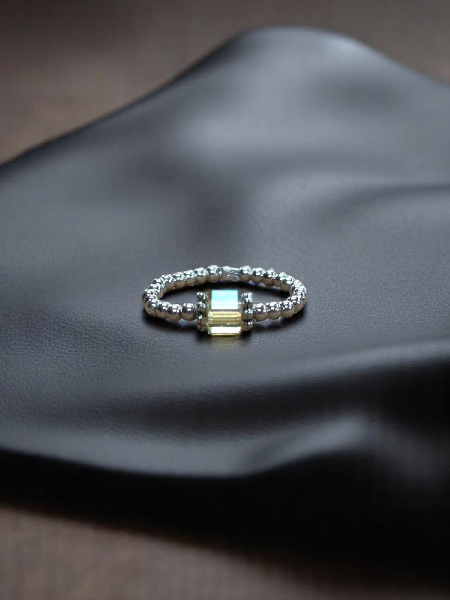 Square Crystal & Sterling Silver Ball Ring | Multiple Colors Available
