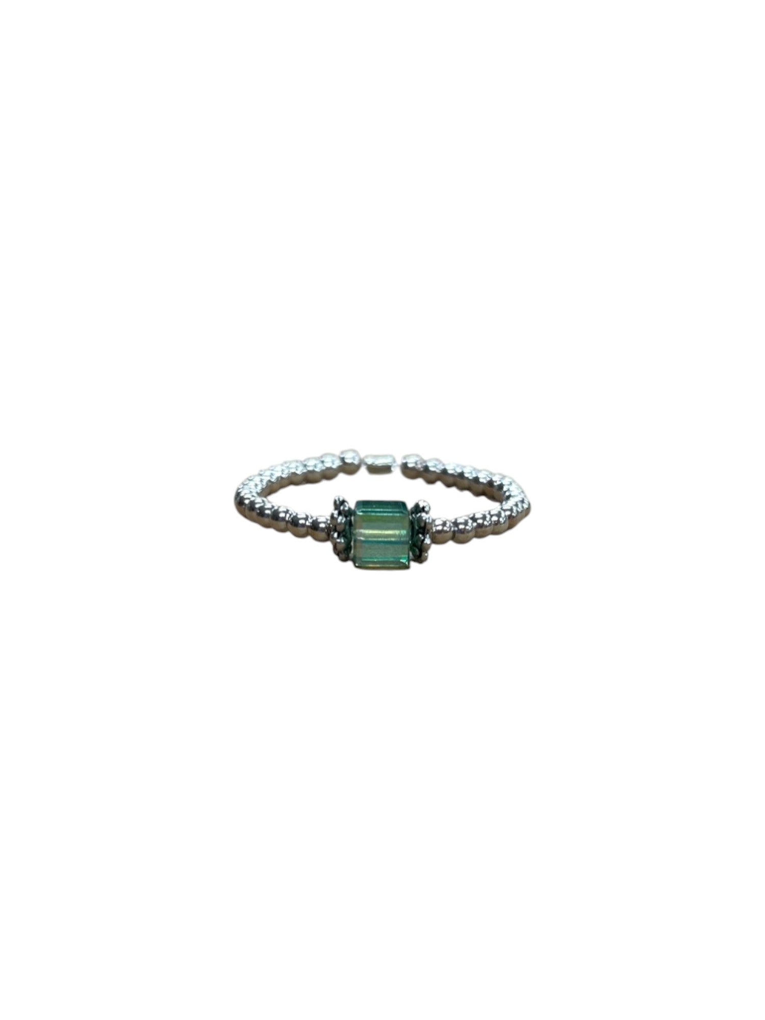 Square Crystal & Sterling Silver Ball Ring | Multiple Colors Available