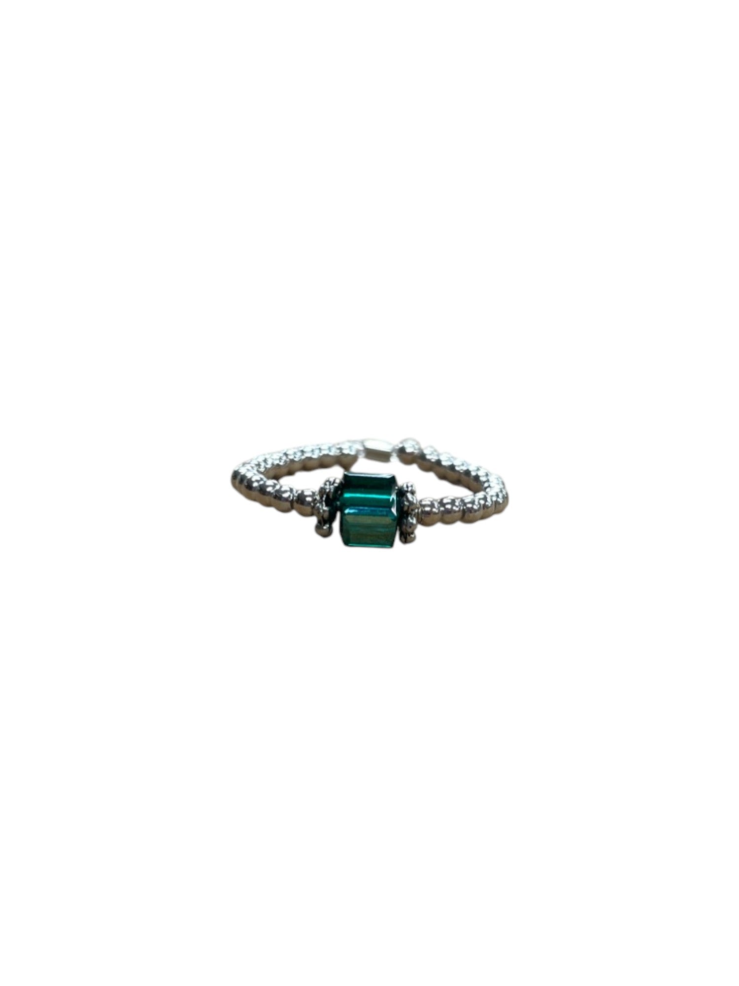 Square Crystal & Sterling Silver Ball Ring | Multiple Colors Available