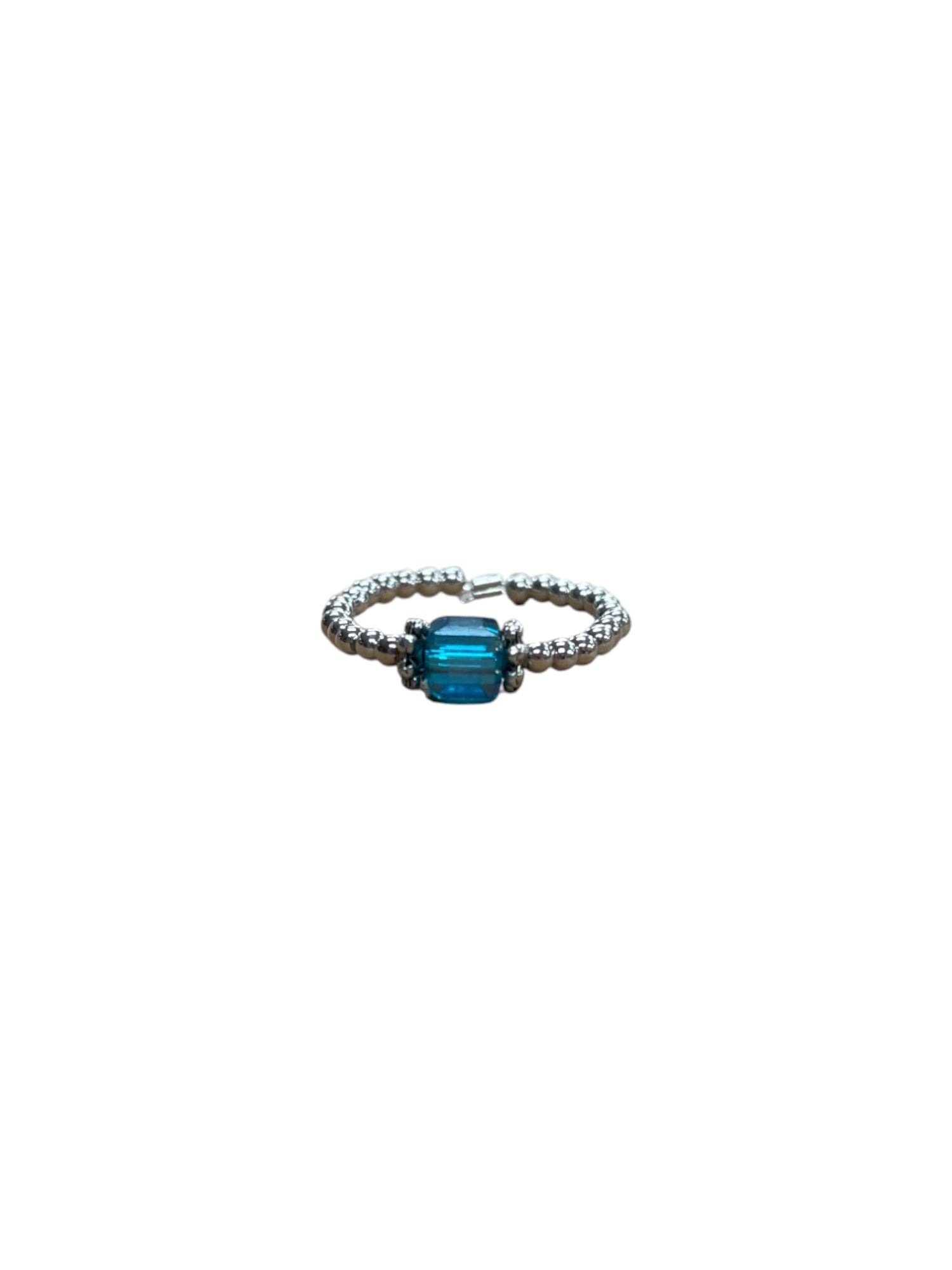 Square Crystal & Sterling Silver Ball Ring | Multiple Colors Available