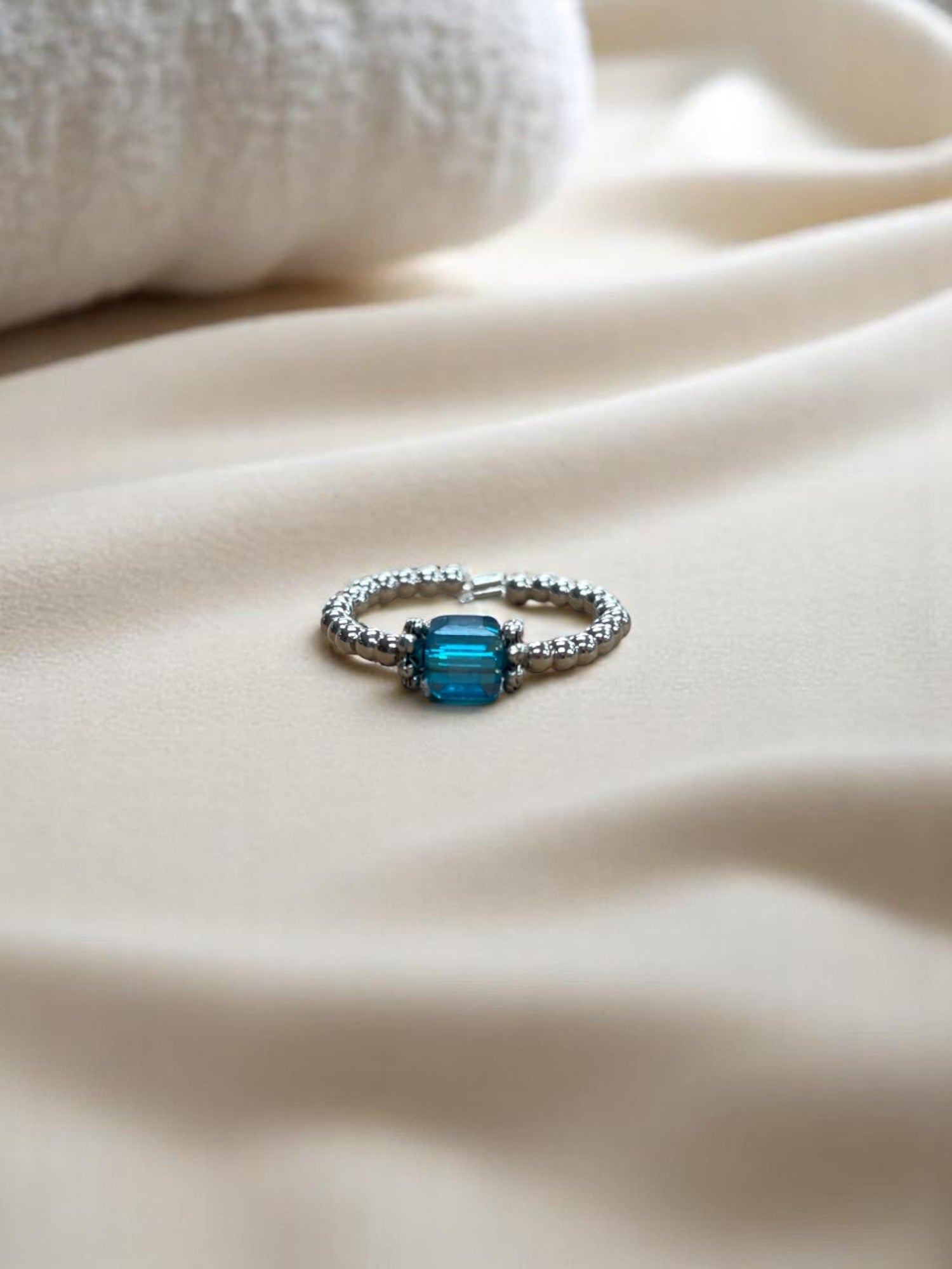 Square Crystal & Sterling Silver Ball Ring | Multiple Colors Available