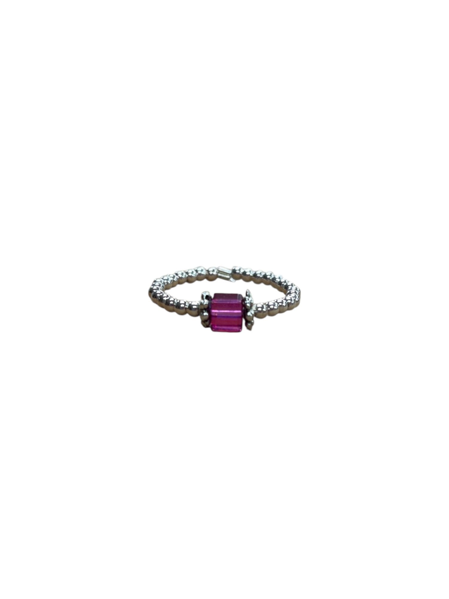 Square Crystal & Sterling Silver Ball Ring | Multiple Colors Available