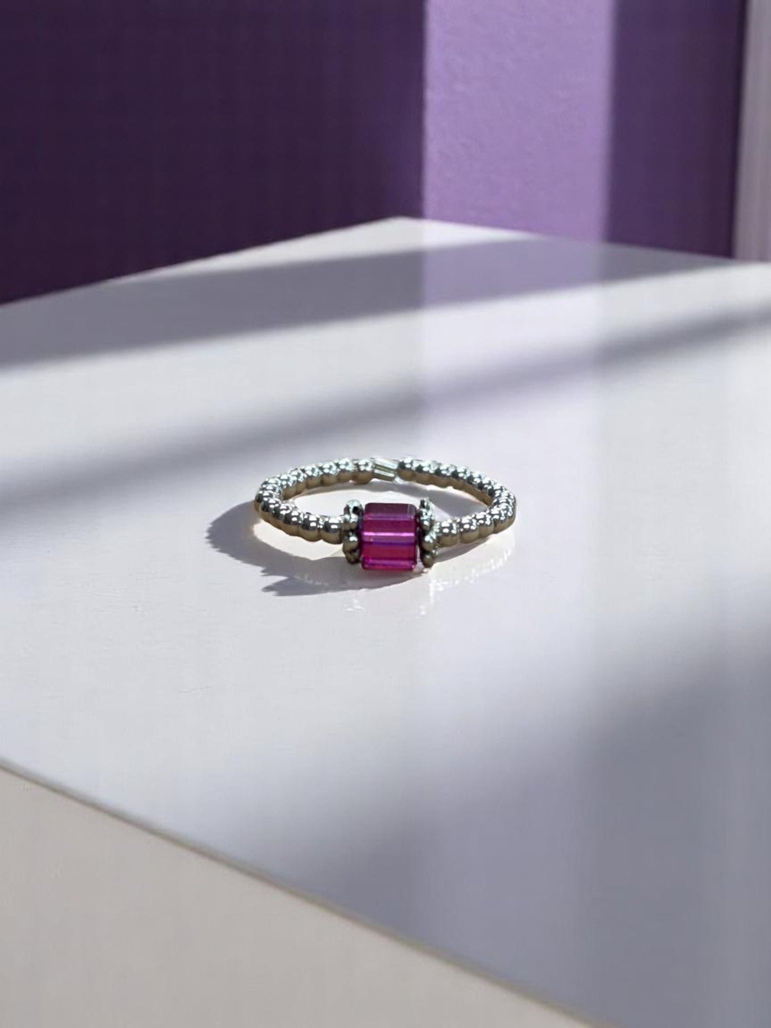 Square Crystal & Sterling Silver Ball Ring | Multiple Colors Available
