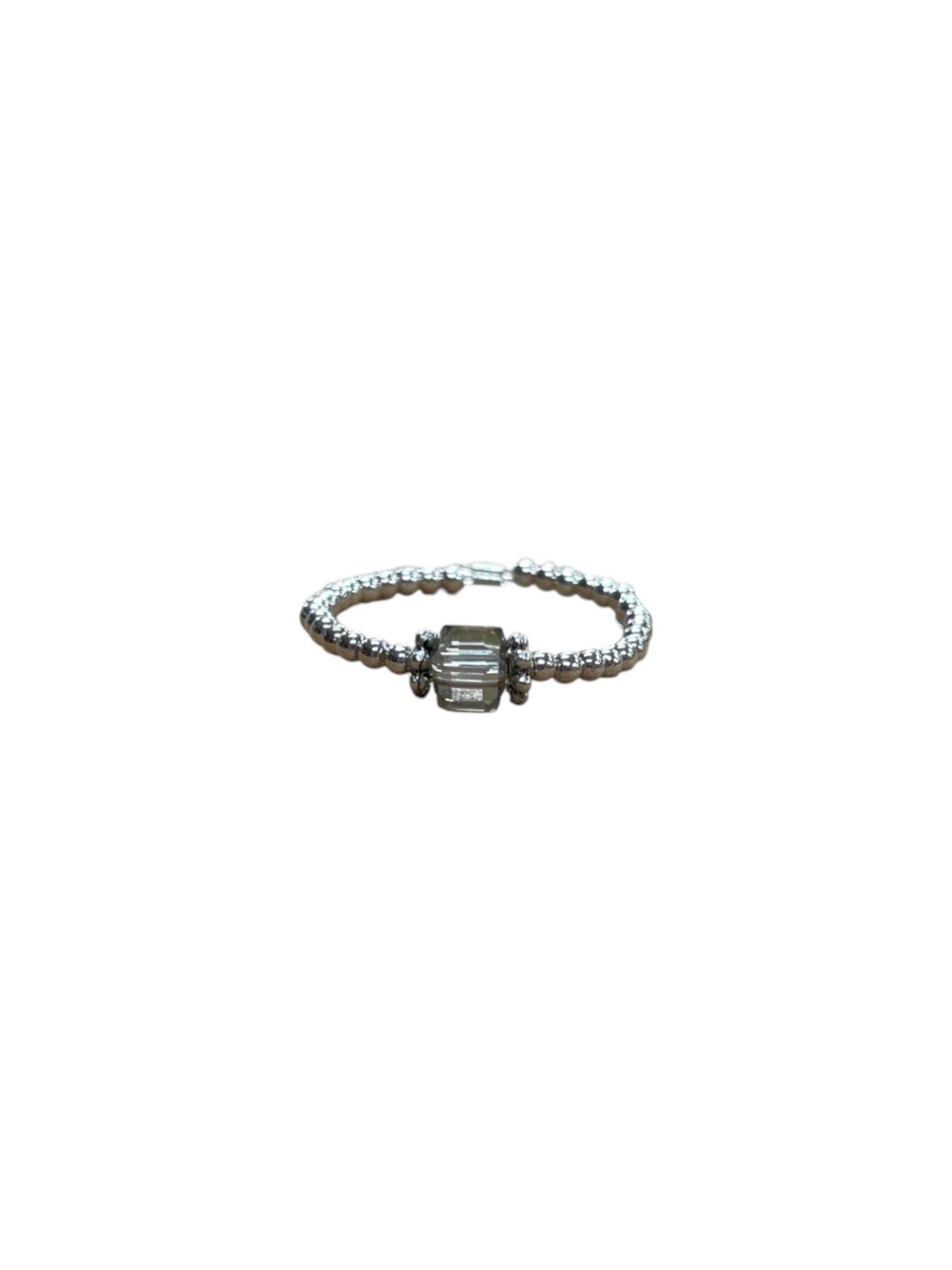 Square Crystal & Sterling Silver Ball Ring | Multiple Colors Available