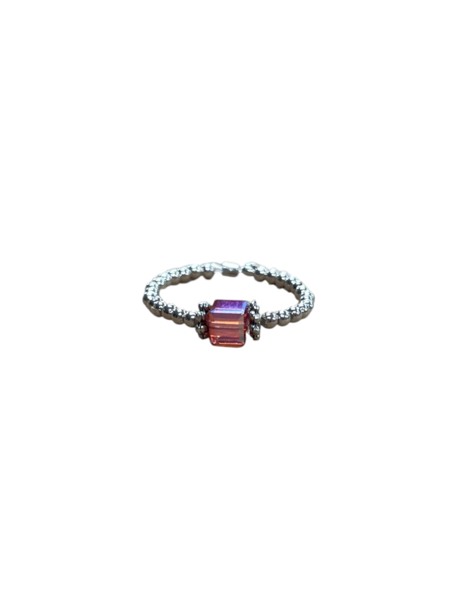 Square Crystal & Sterling Silver Ball Ring | Multiple Colors Available