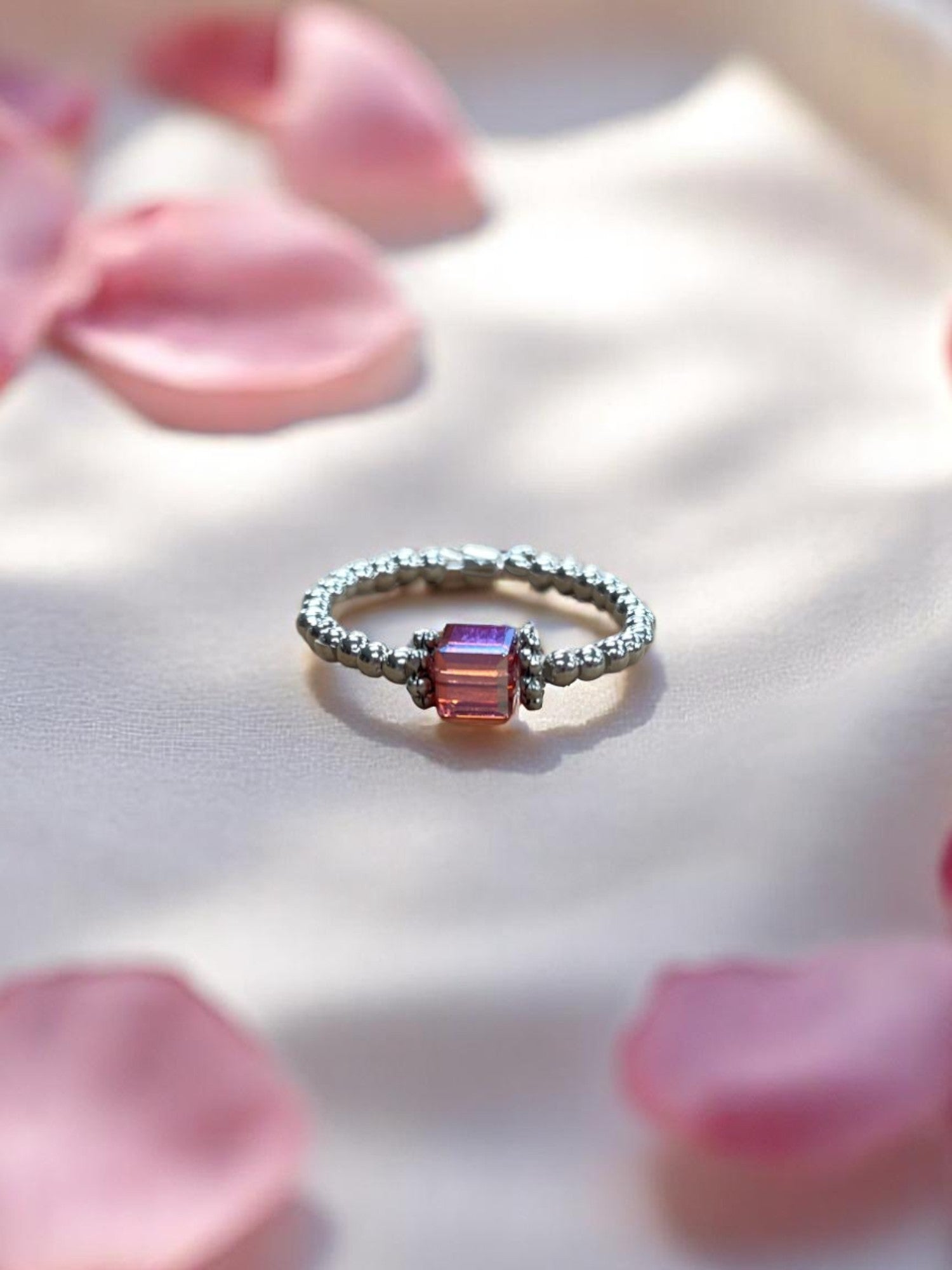 Square Crystal & Sterling Silver Ball Ring | Multiple Colors Available