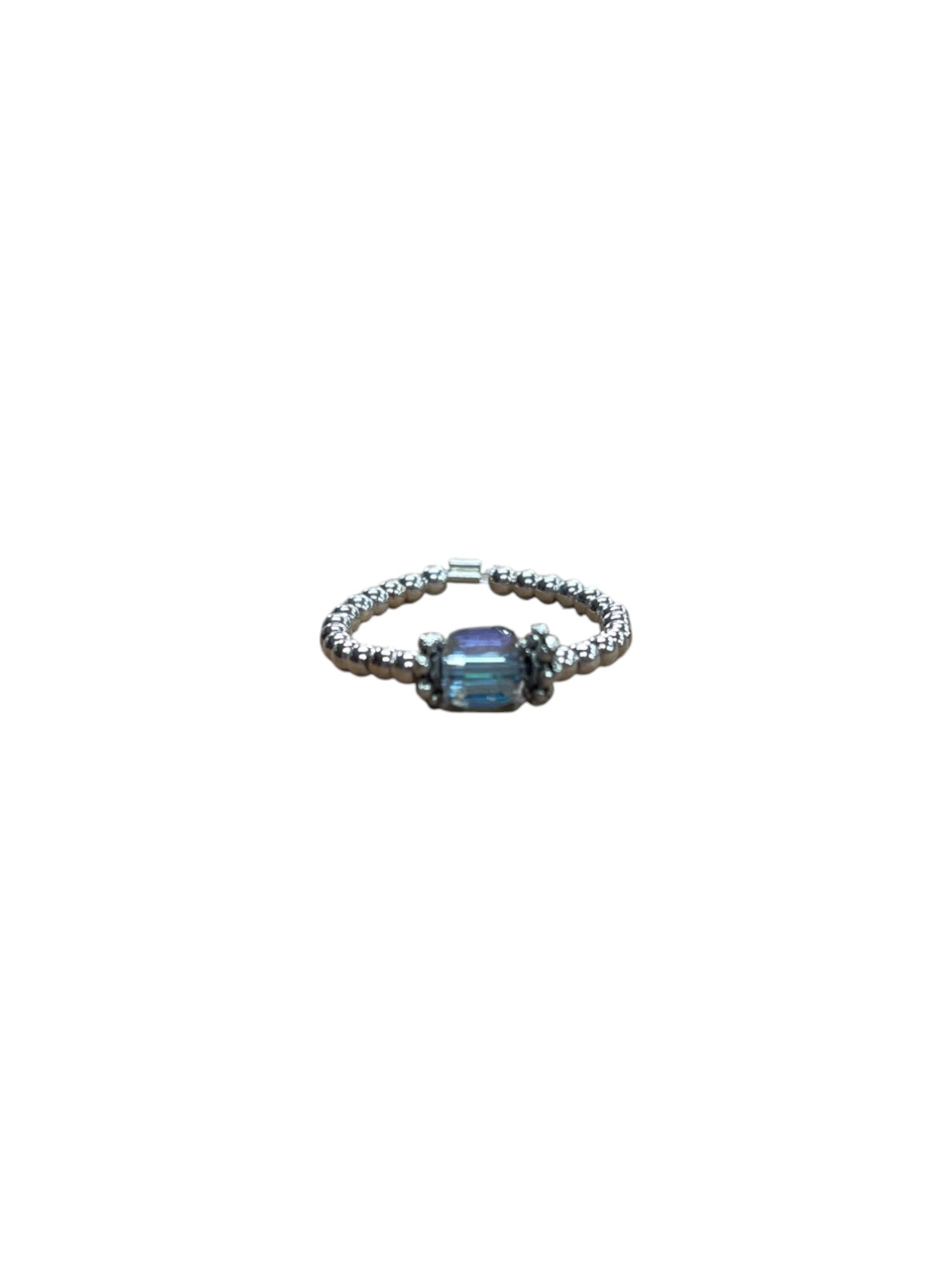 Square Crystal & Sterling Silver Ball Ring | Multiple Colors Available