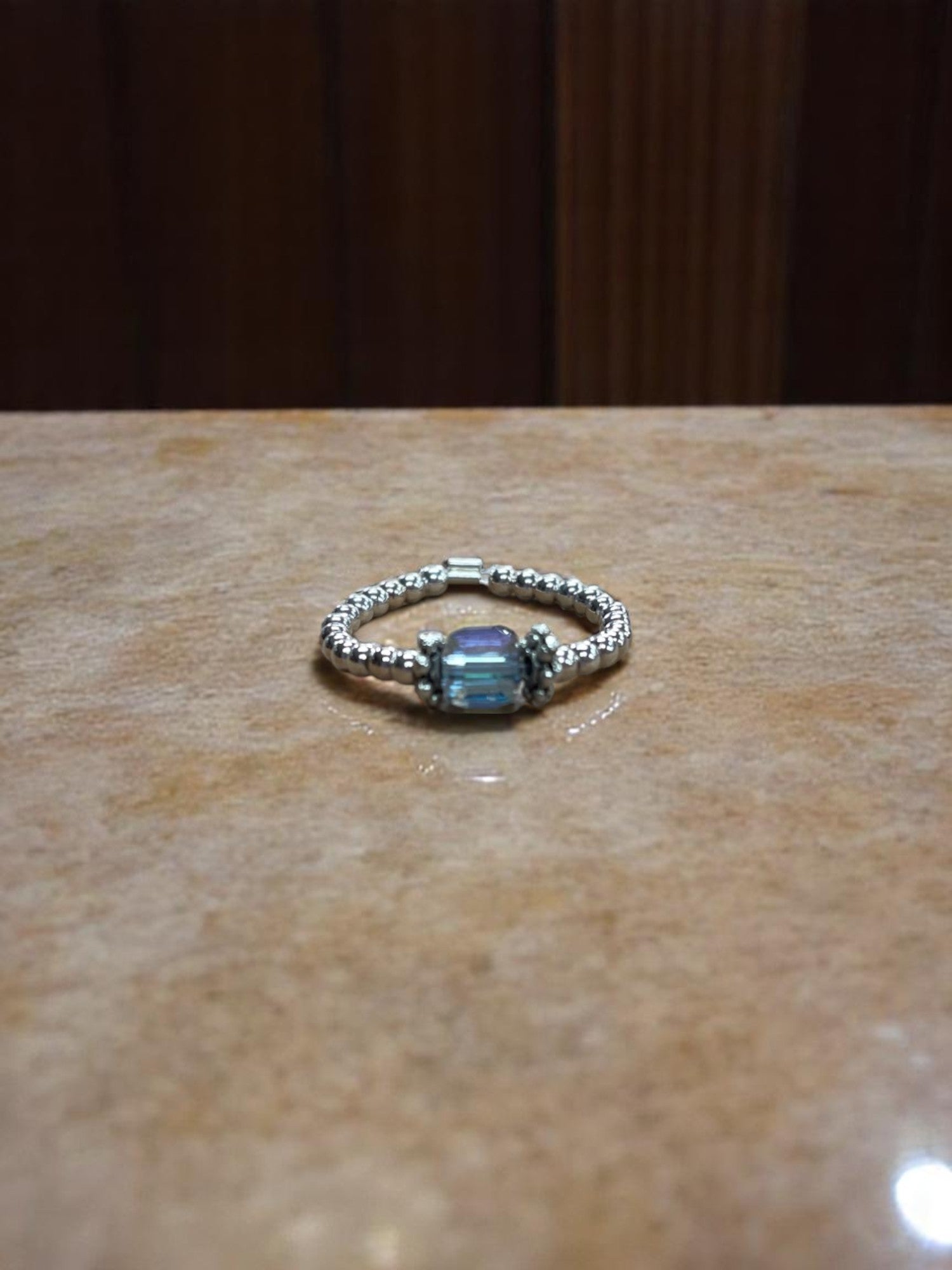 Square Crystal & Sterling Silver Ball Ring | Multiple Colors Available