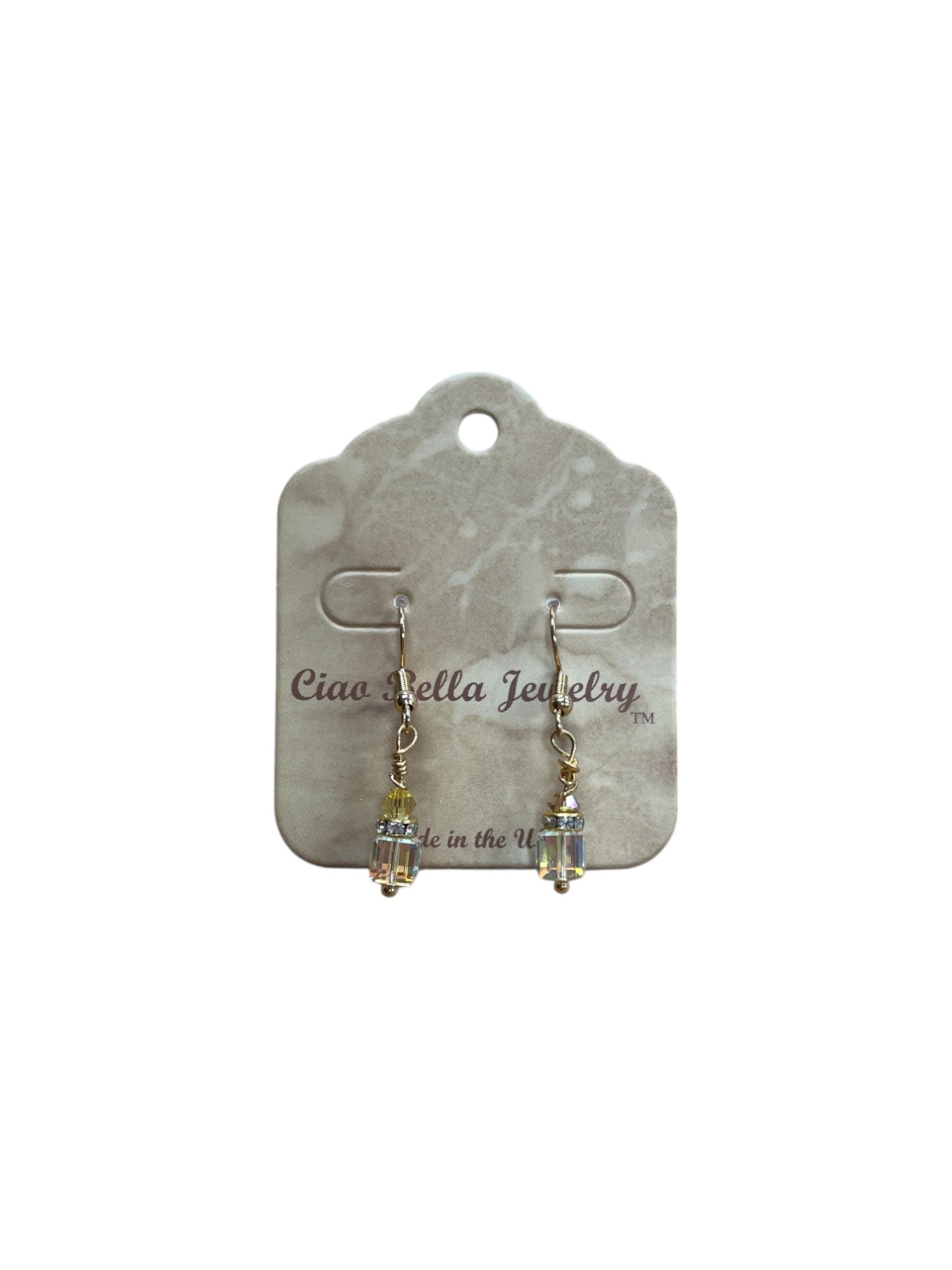 Crystal Cube Drop Earrings | Topaz, Light Yellow & Clear Accents