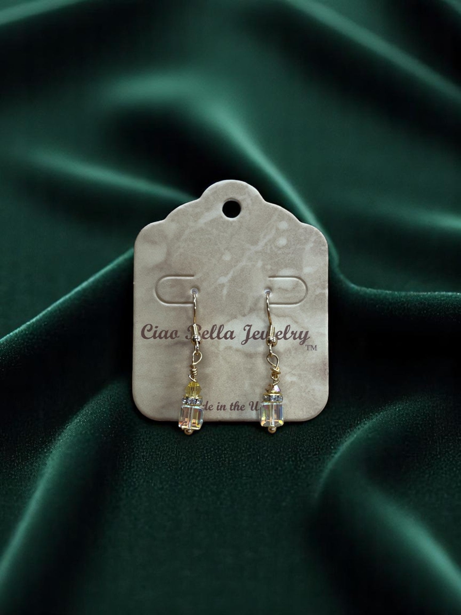 Crystal Cube Drop Earrings | Topaz, Light Yellow & Clear Accents