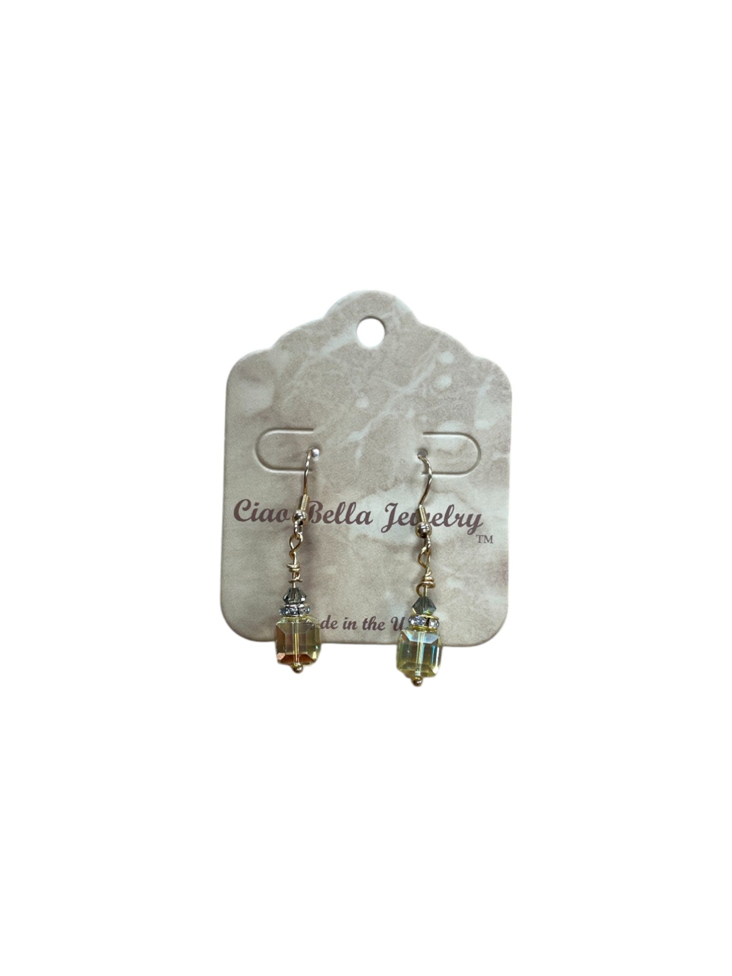 Crystal Cube Drop Earrings | Topaz, Light Yellow & Clear Accents