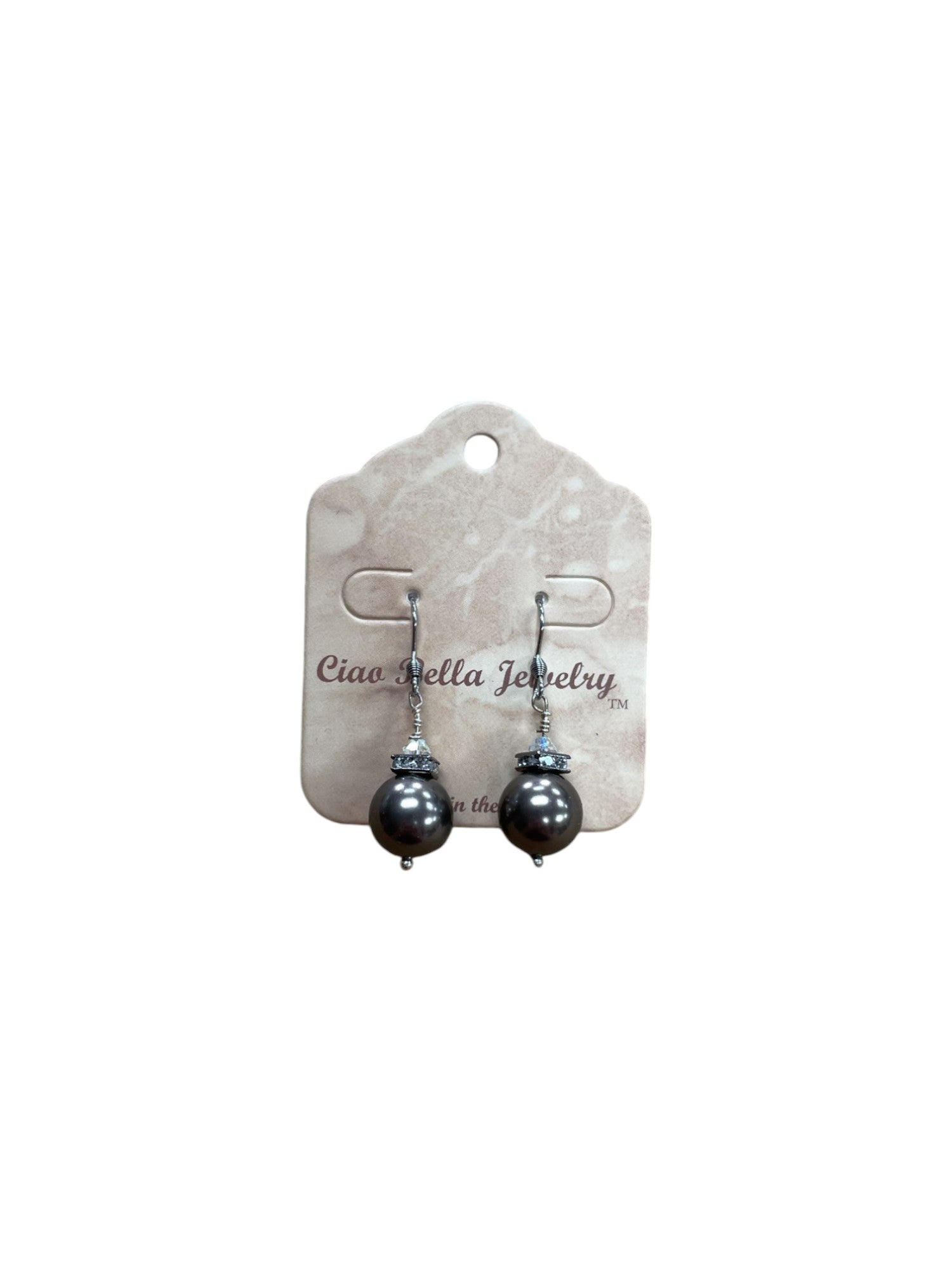 Round Austrian Pearl Earrings with Crystals | Black-Gray & Dark Pink Options