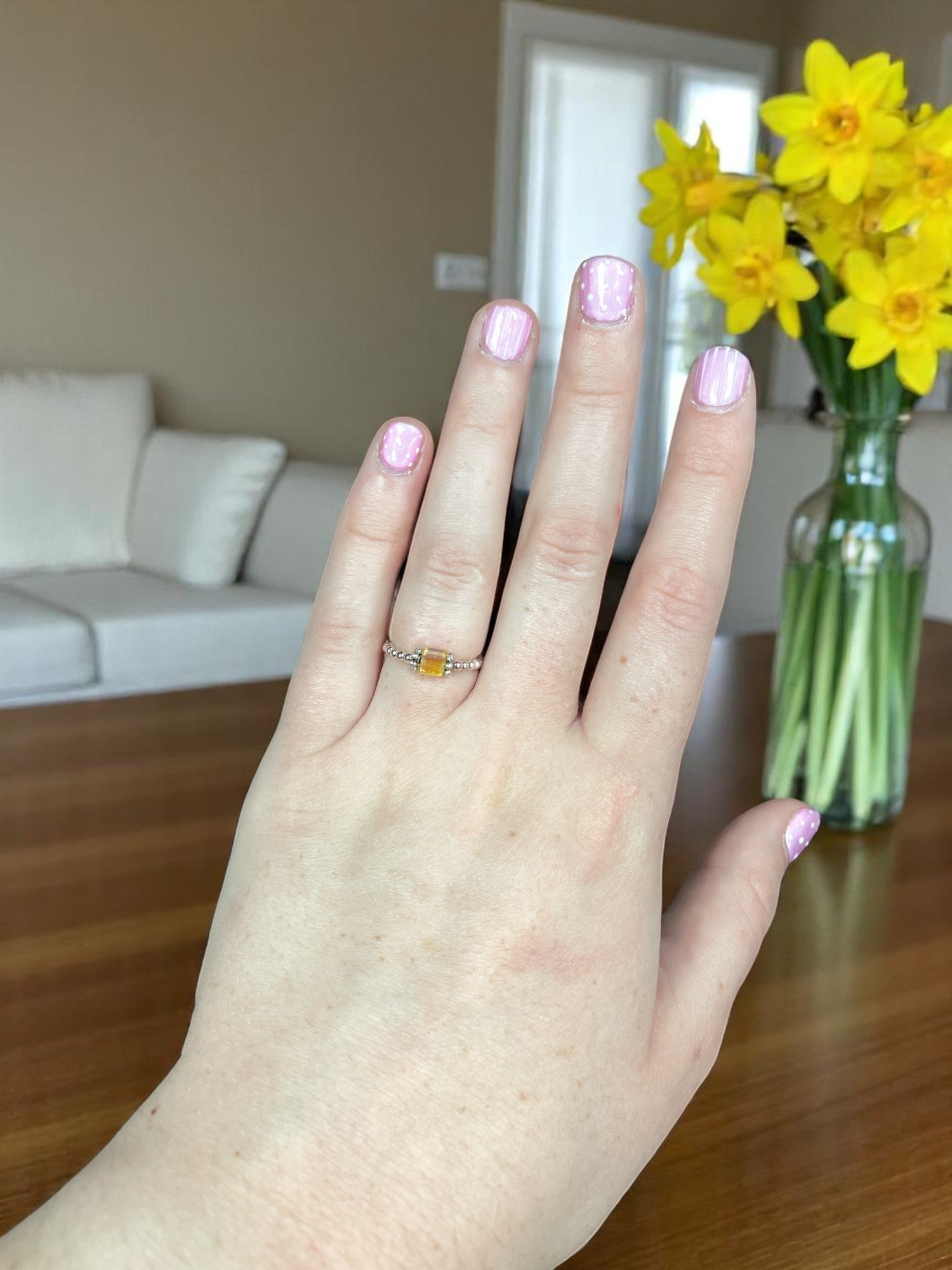 Square Crystal & Sterling Silver Ball Ring | Multiple Colors Available