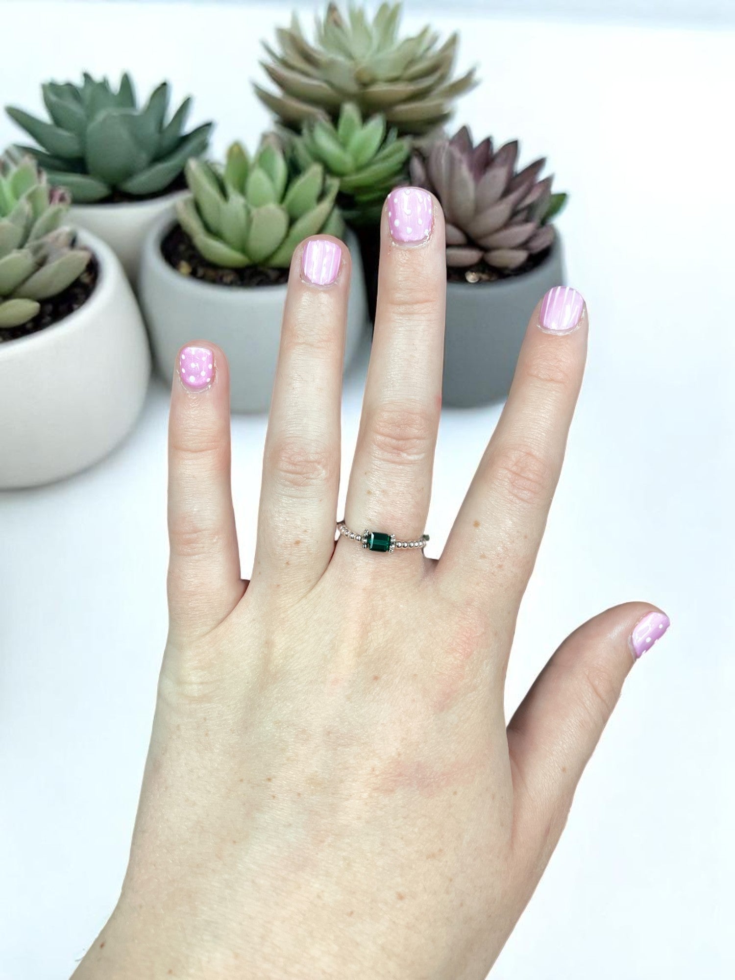 Square Crystal & Sterling Silver Ball Ring | Multiple Colors Available