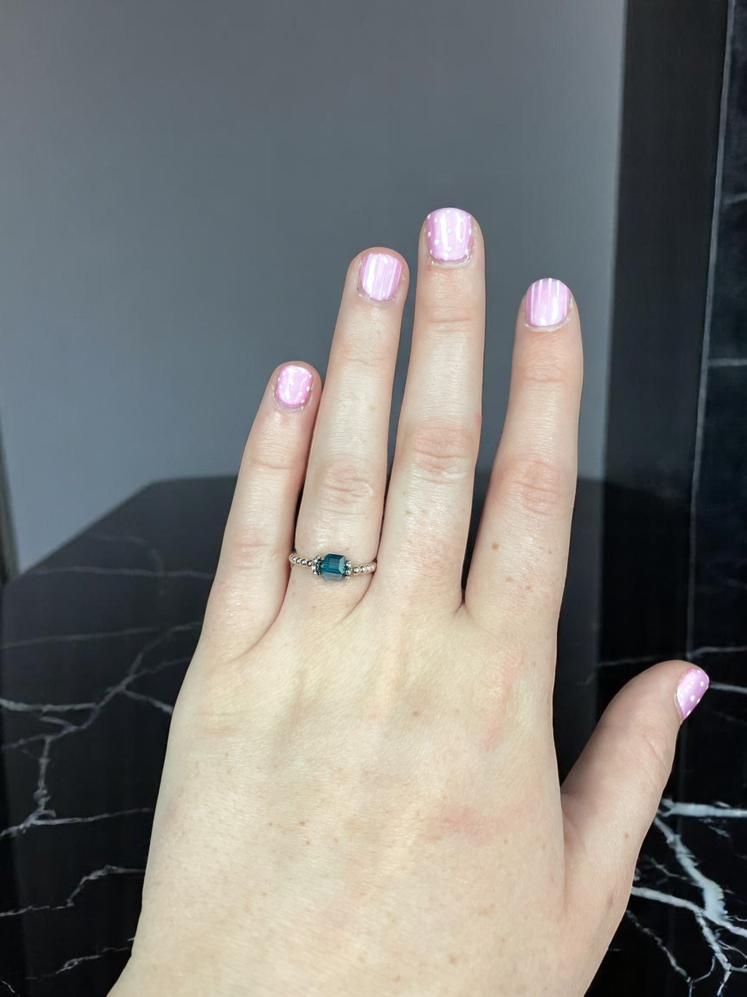 Square Crystal & Sterling Silver Ball Ring | Multiple Colors Available