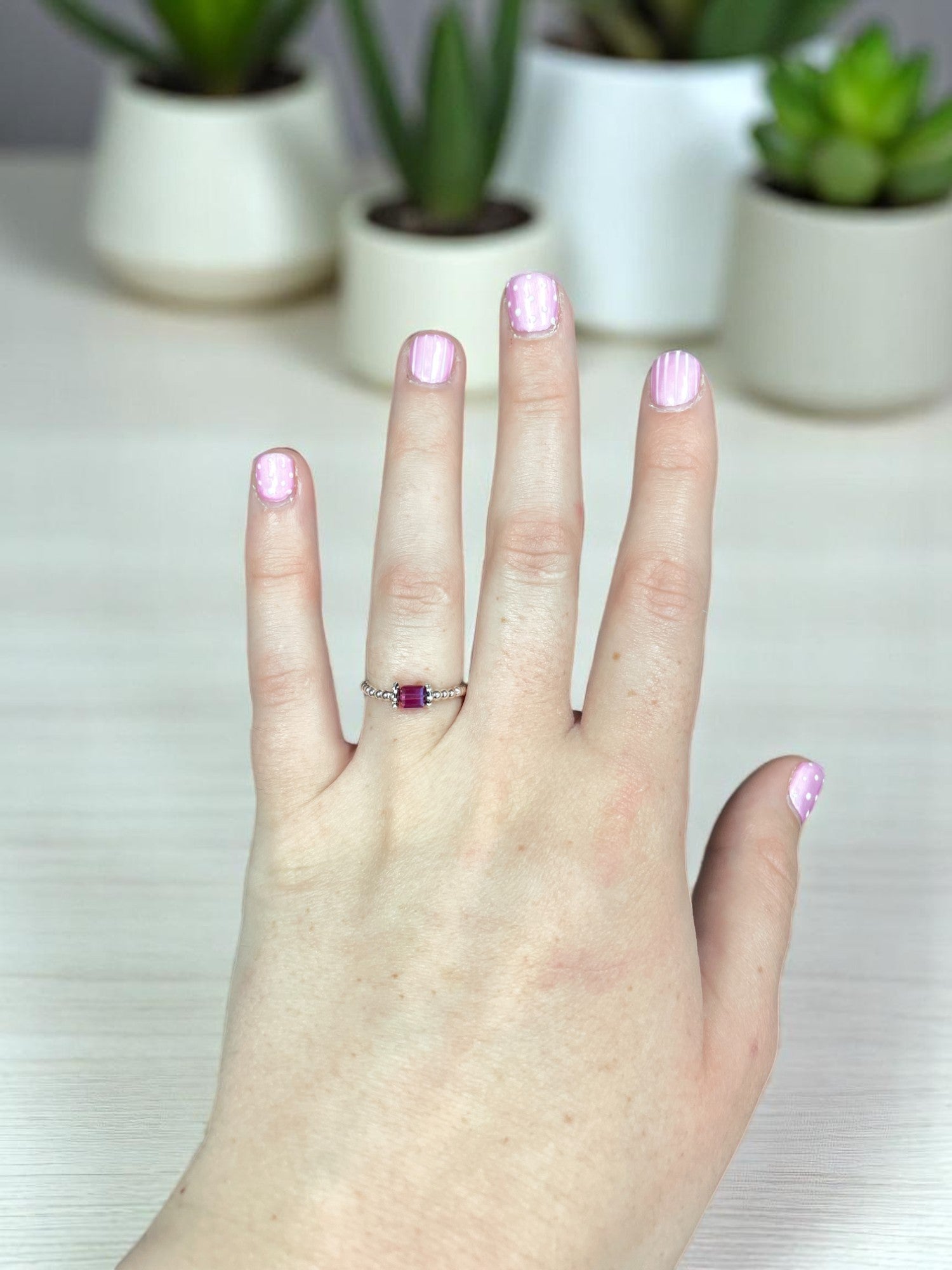 Square Crystal & Sterling Silver Ball Ring | Multiple Colors Available