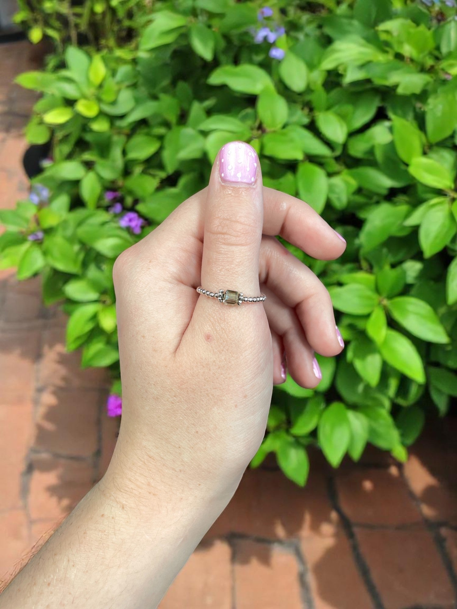 Square Crystal & Sterling Silver Ball Ring | Multiple Colors Available