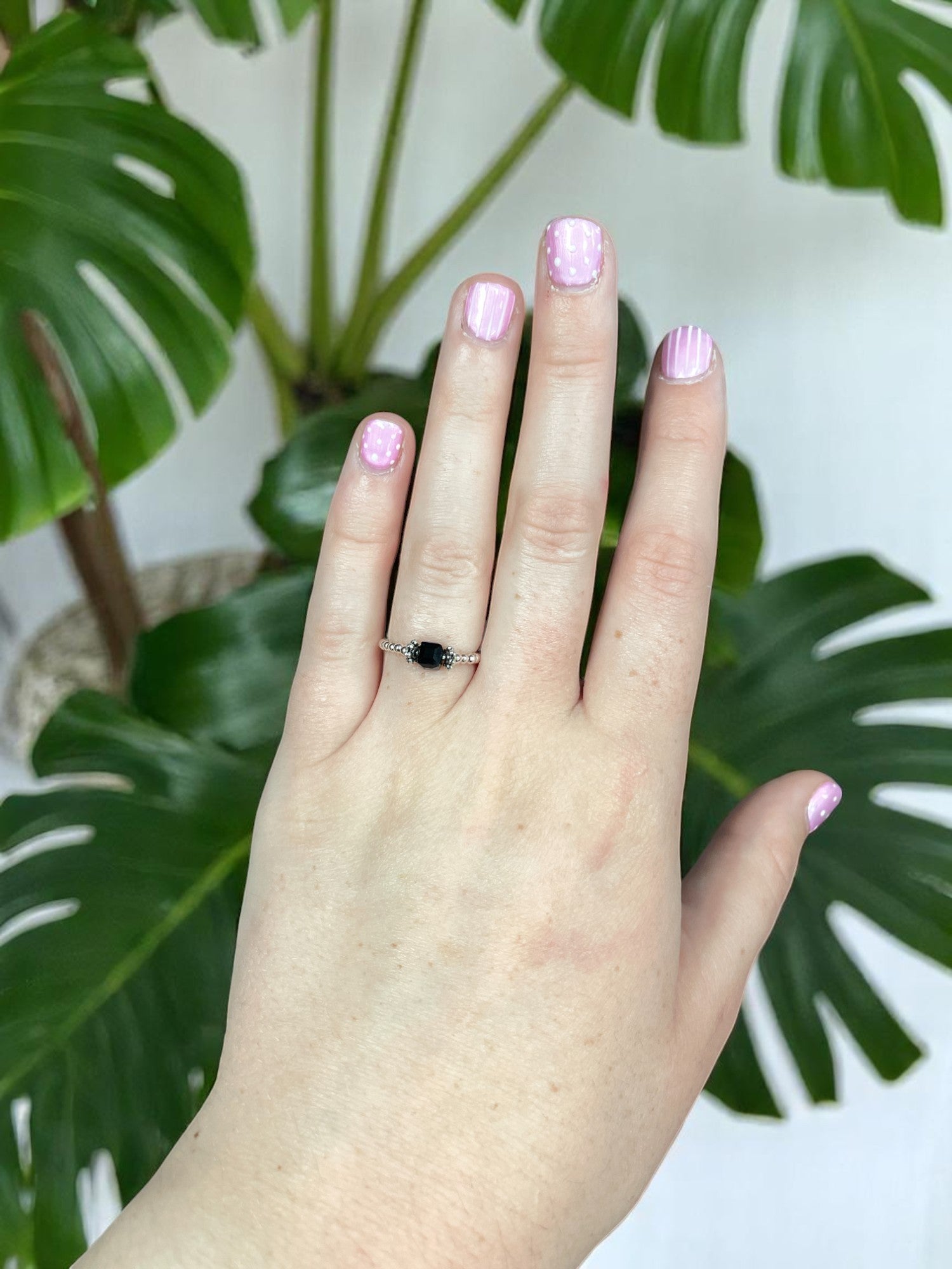 Square Crystal & Sterling Silver Ball Ring | Multiple Colors Available