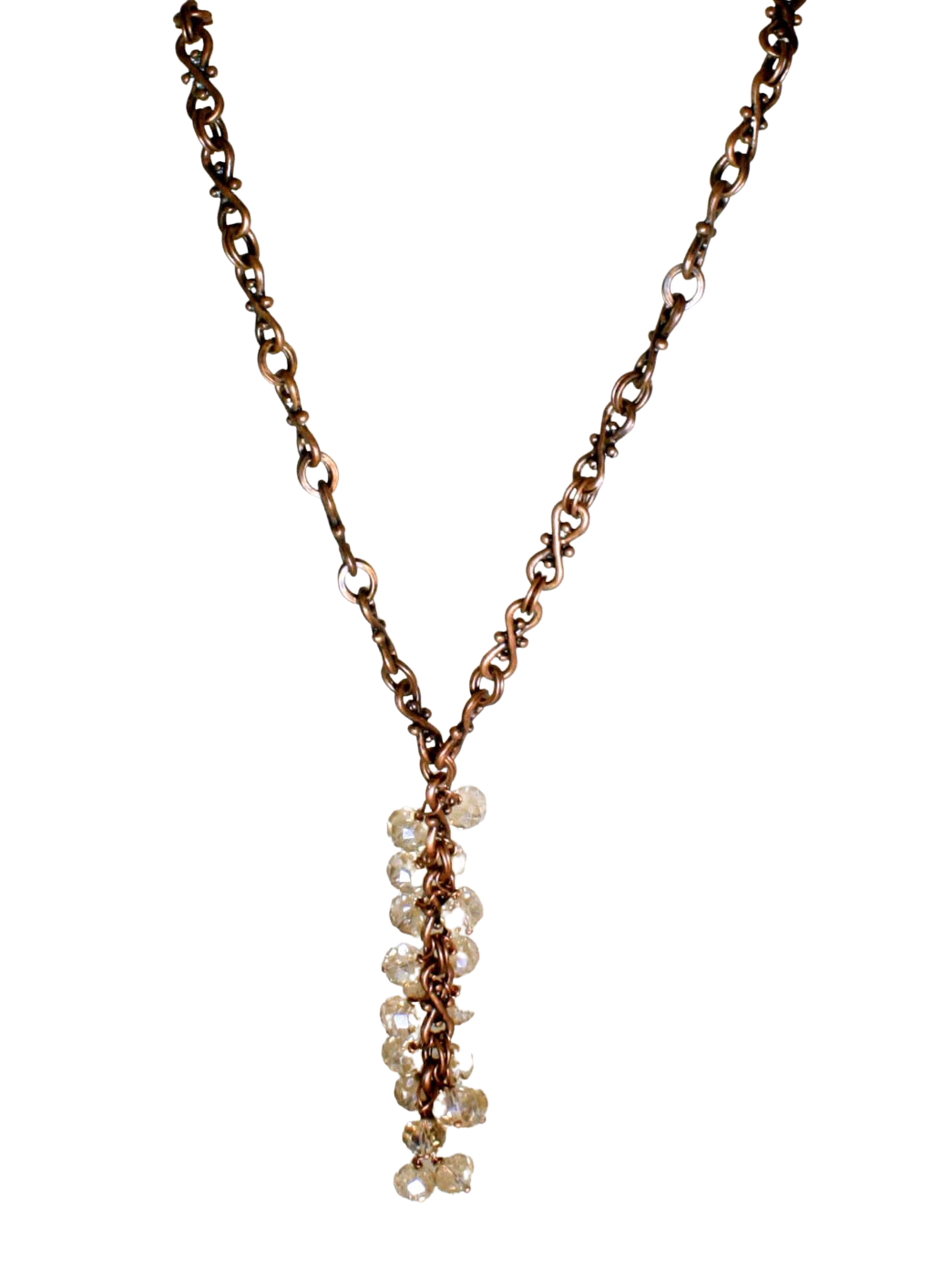 Long Handlinked Crystal Cluster Pendant Necklace, 3-Inch Drop Statement Chain for Fall & Winter