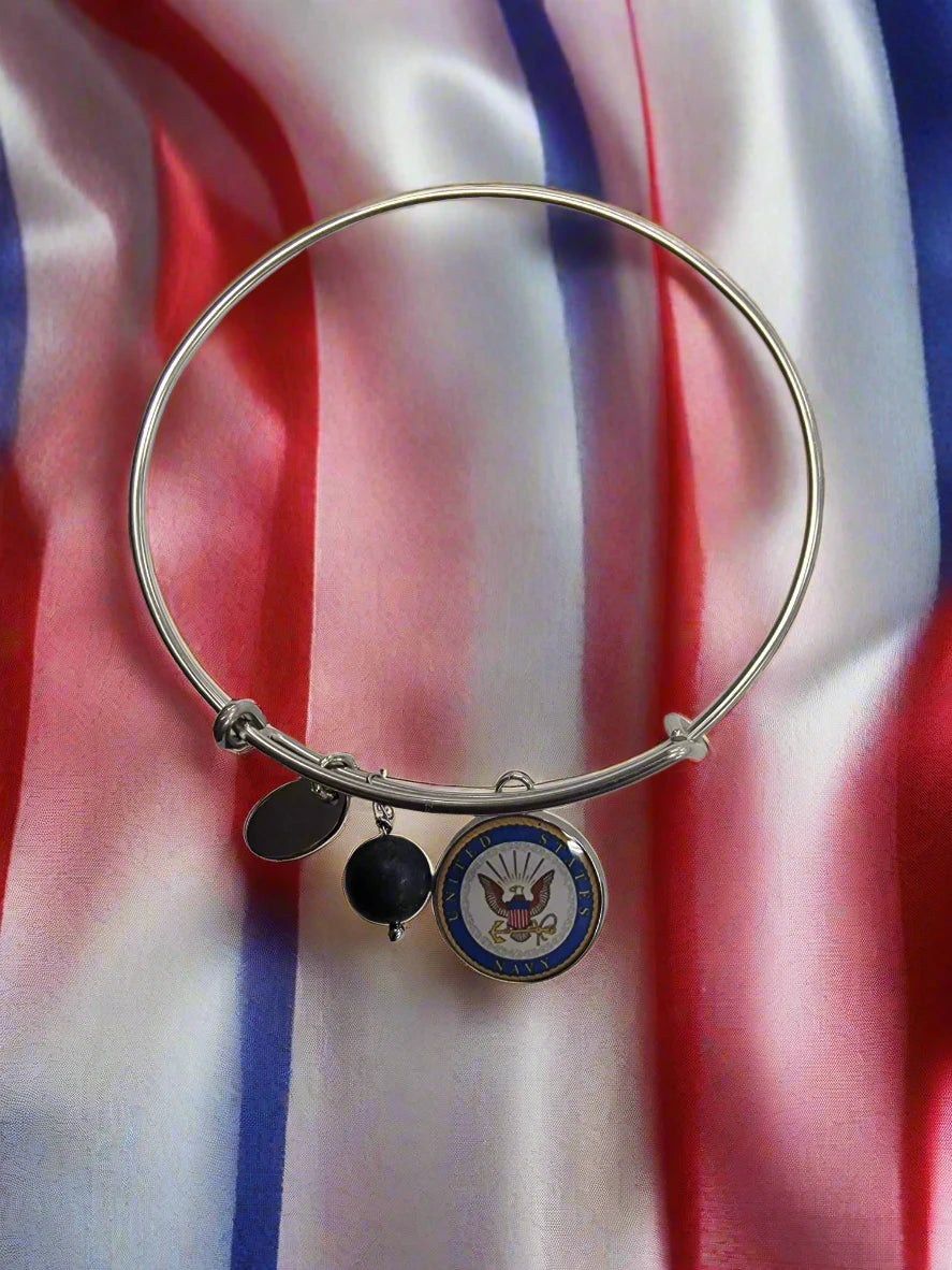 Officially Licensed US Navy Bangle Bracelet - Stainless Steel, Gift Boxed