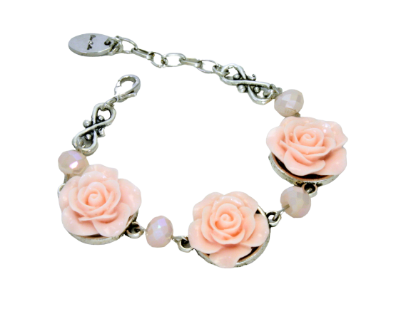 Victorian Charm Rose Flower Bracelet | Yellow, Blue, Pink, :Peach