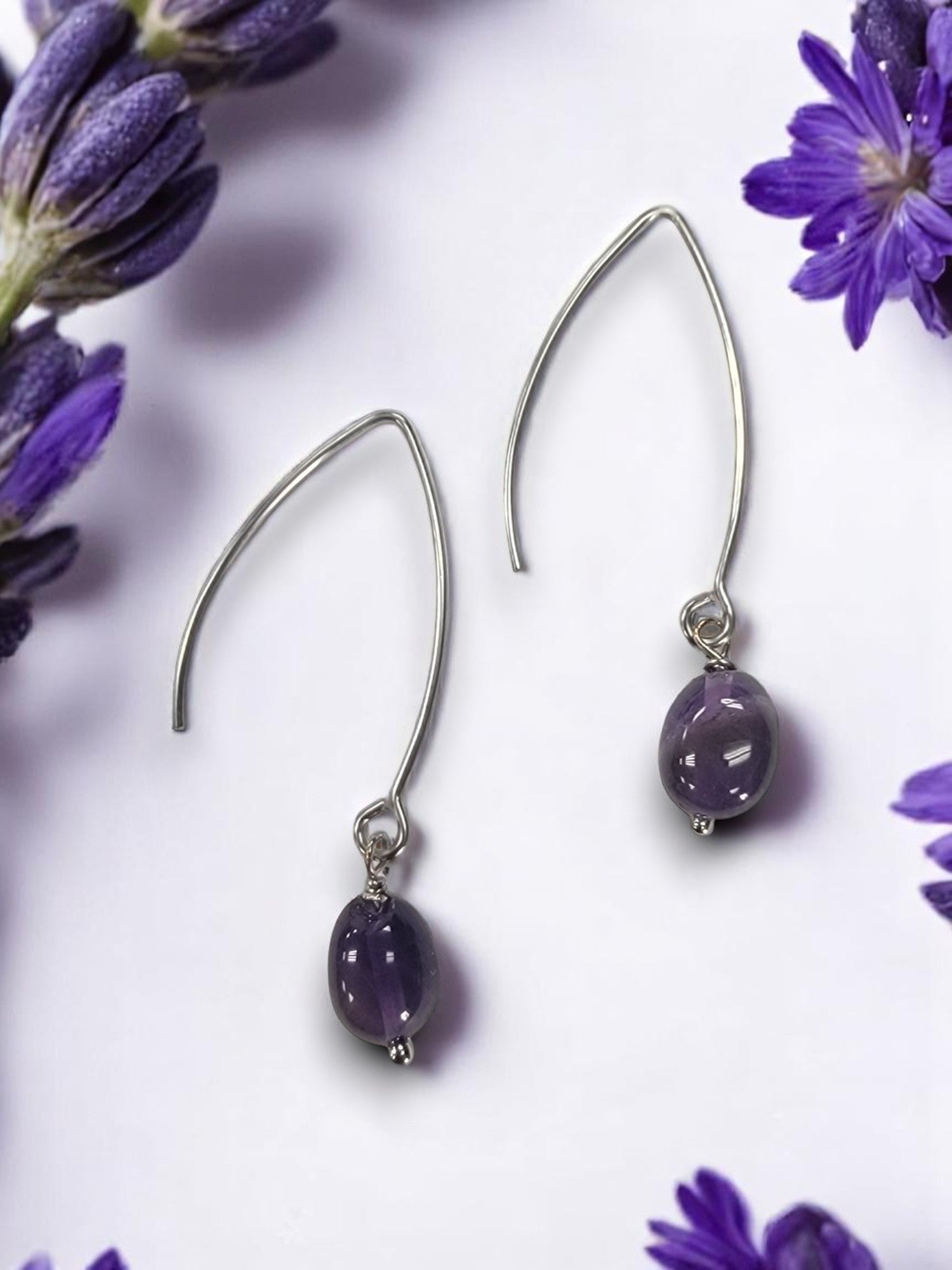 Gemstone Drop Earrings | Long Stainless Steel Hooks | Choose Your Stone