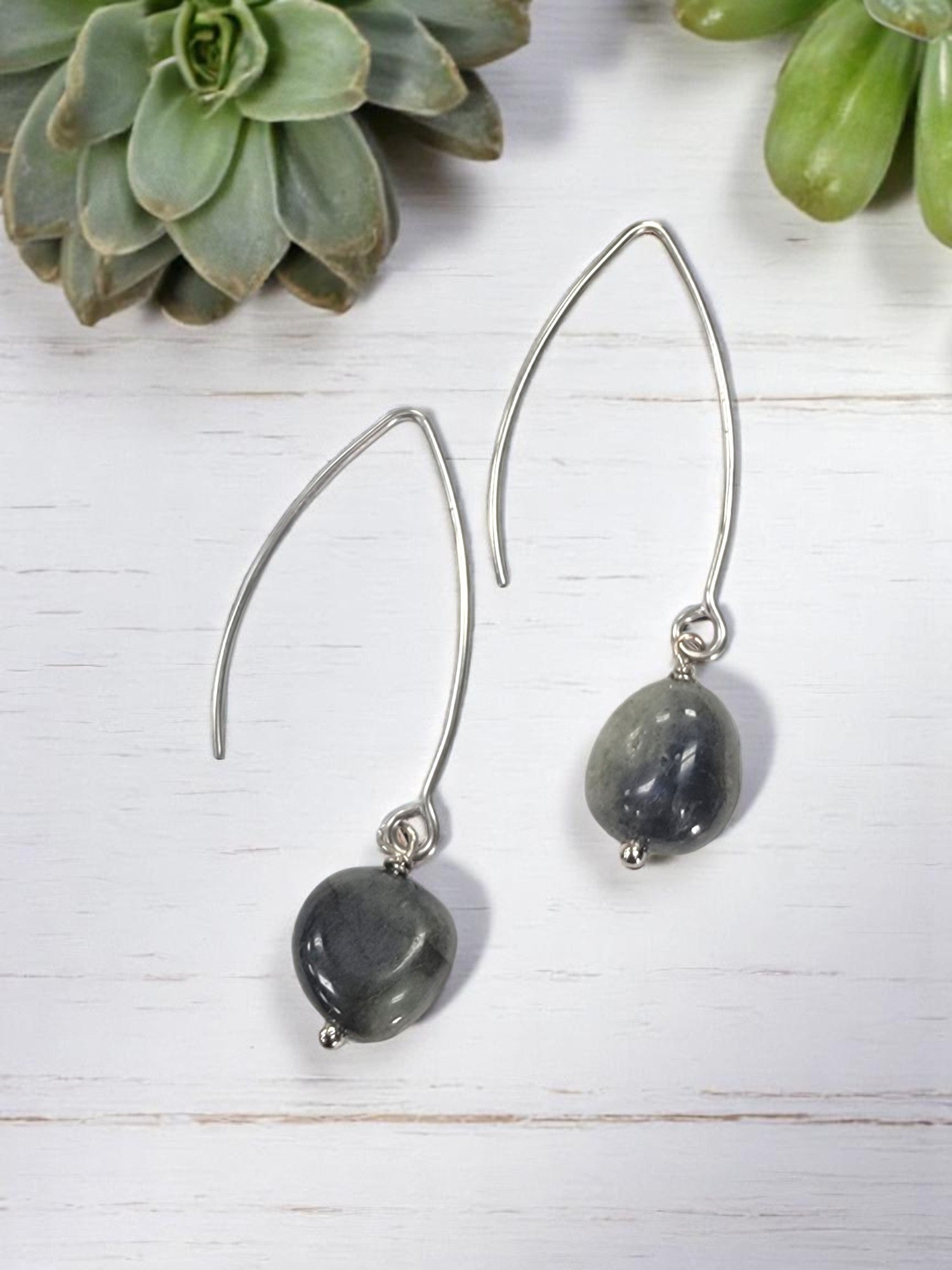 Gemstone Drop Earrings | Long Stainless Steel Hooks | Choose Your Stone
