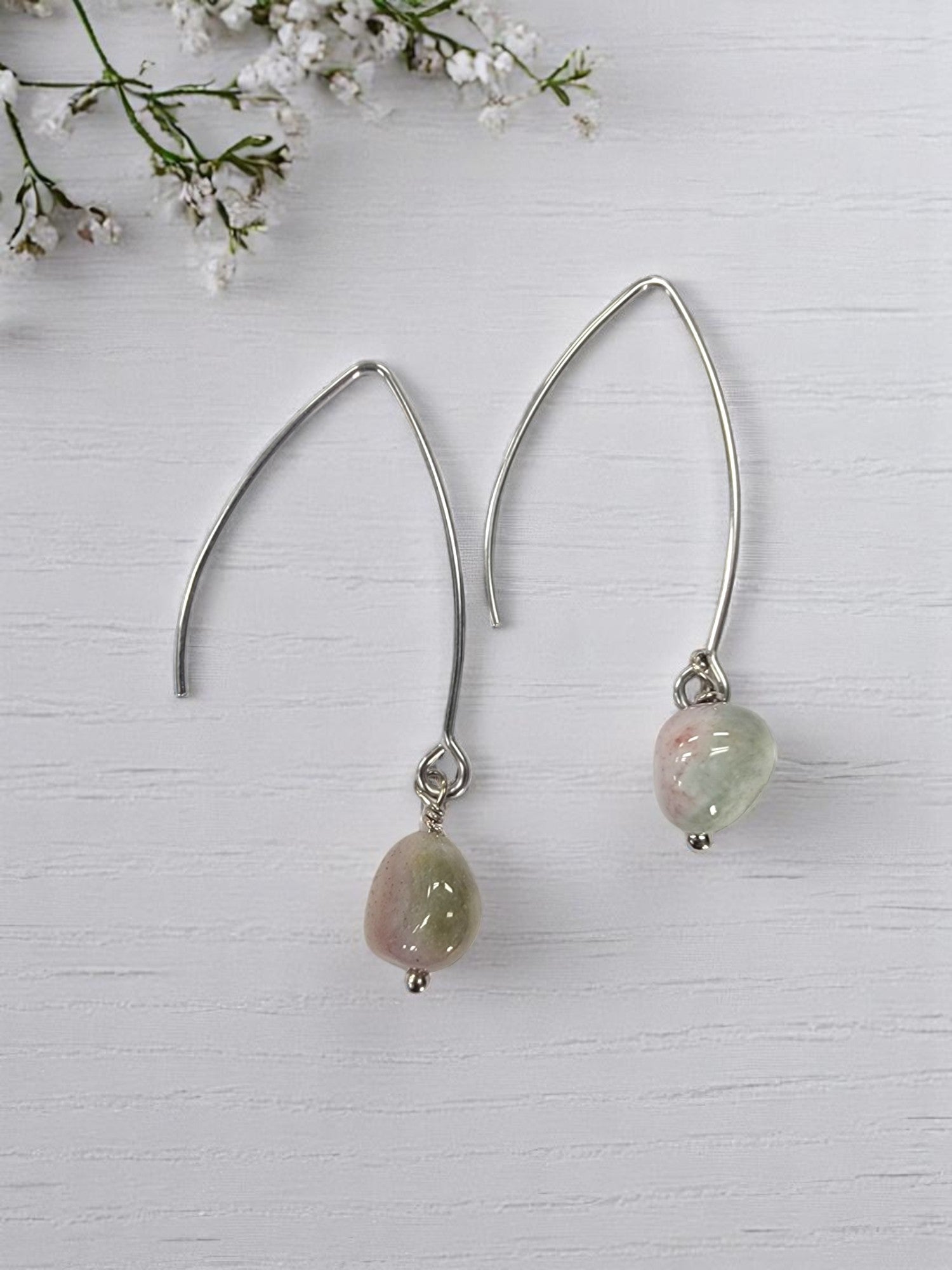 Gemstone Drop Earrings | Long Stainless Steel Hooks | Choose Your Stone