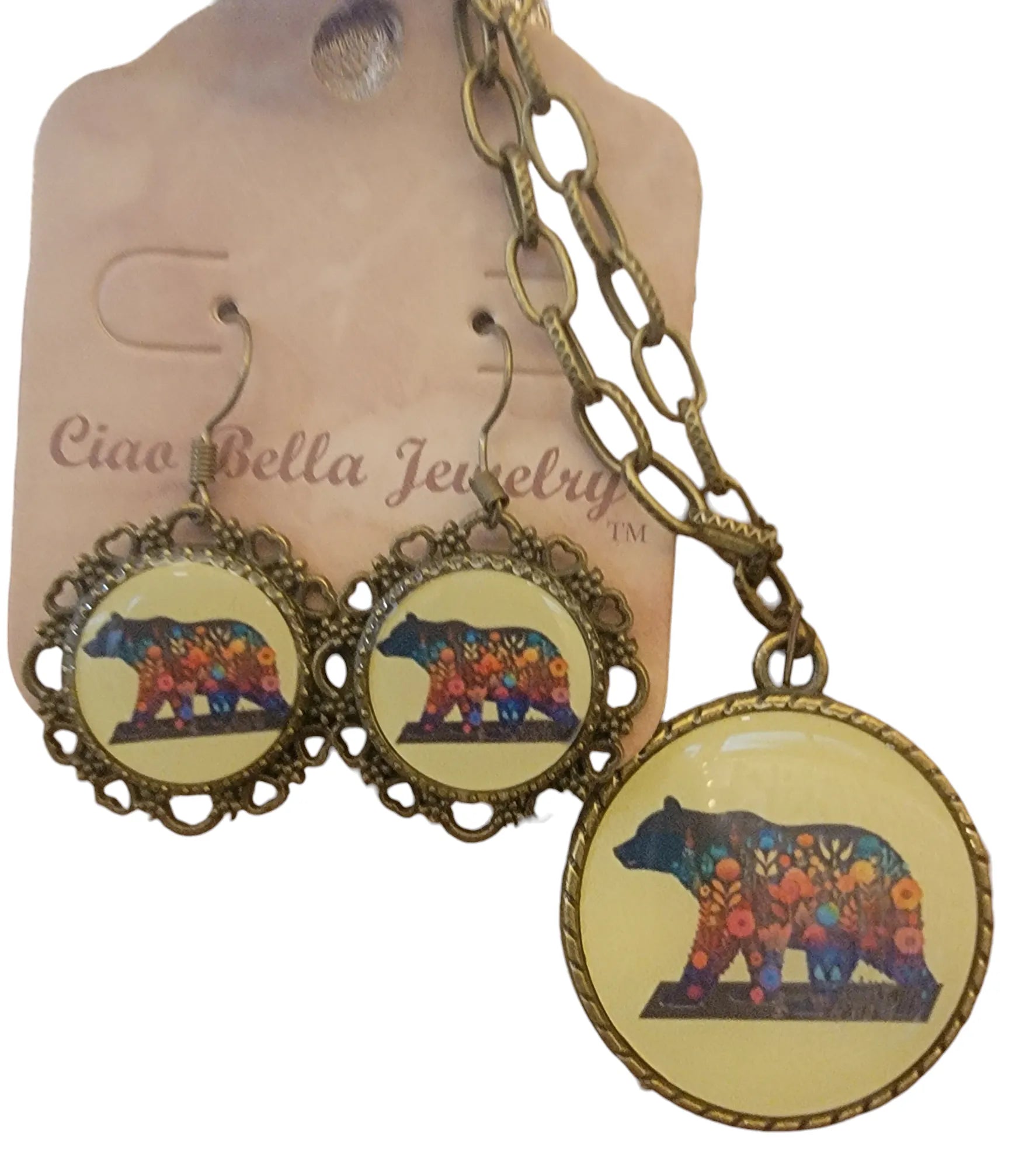 Antique Gold Filigree Bear Necklace and Earrings Set - Vintage Charm, Modern Style