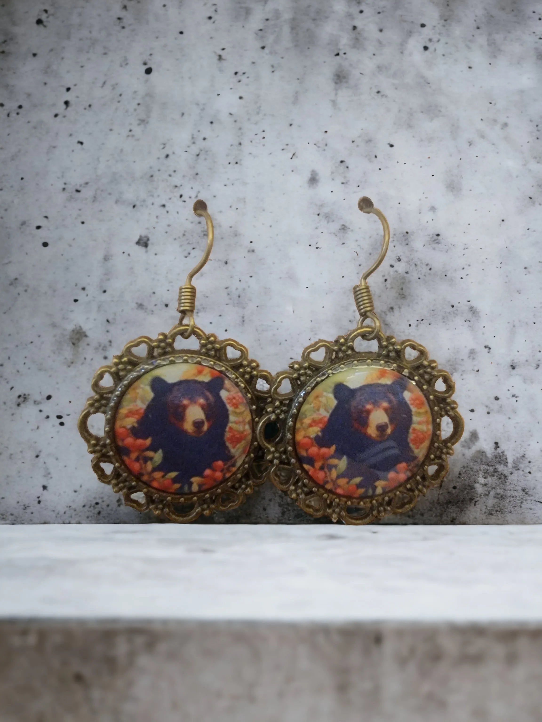 Antique Gold Filigree Bear Necklace and Earrings Set - Vintage Charm, Modern Style