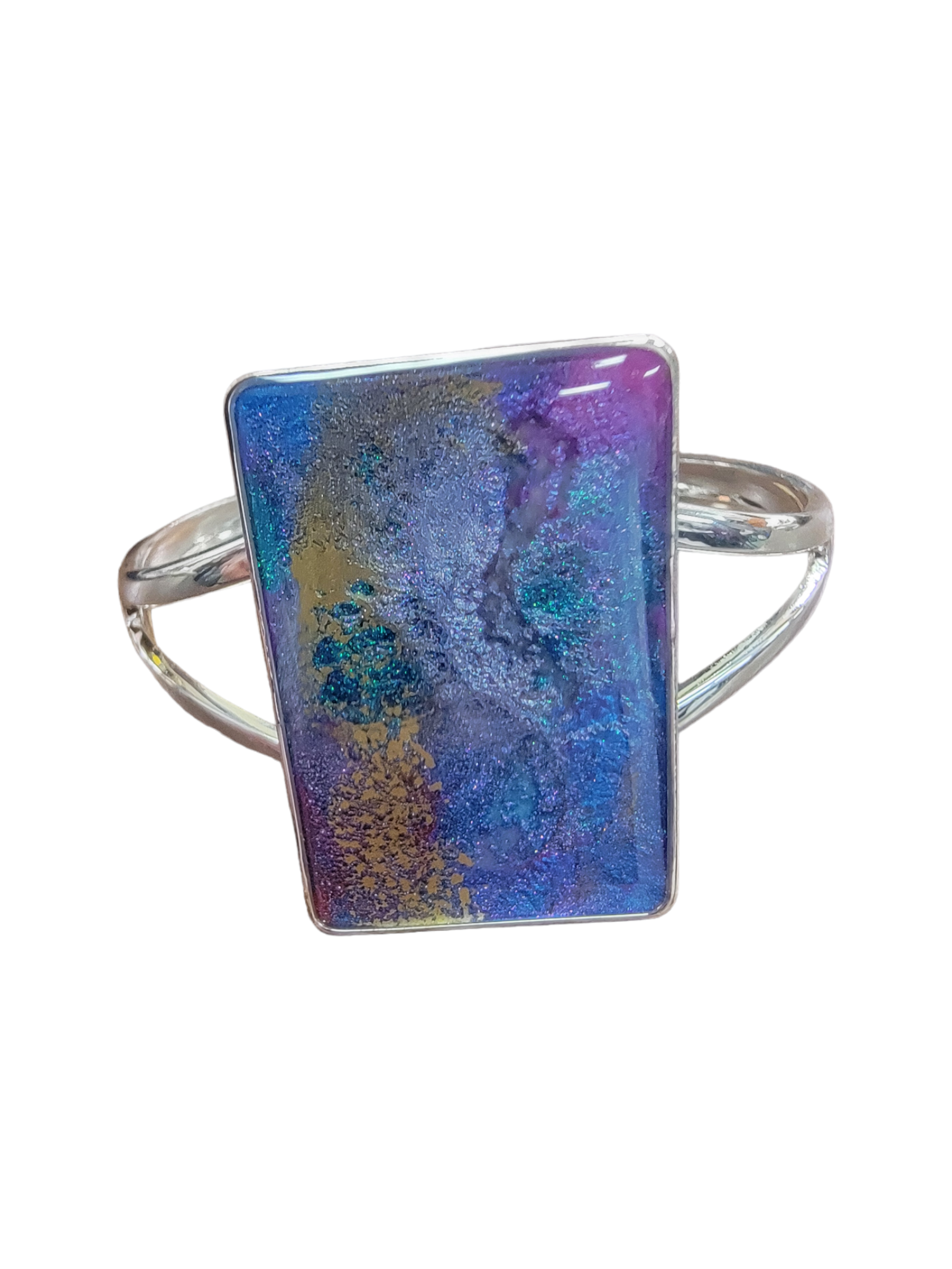 Geometric Sterling Silver Plated Cuff Bracelet with Purple Accents | Unique Handmade Jewelry