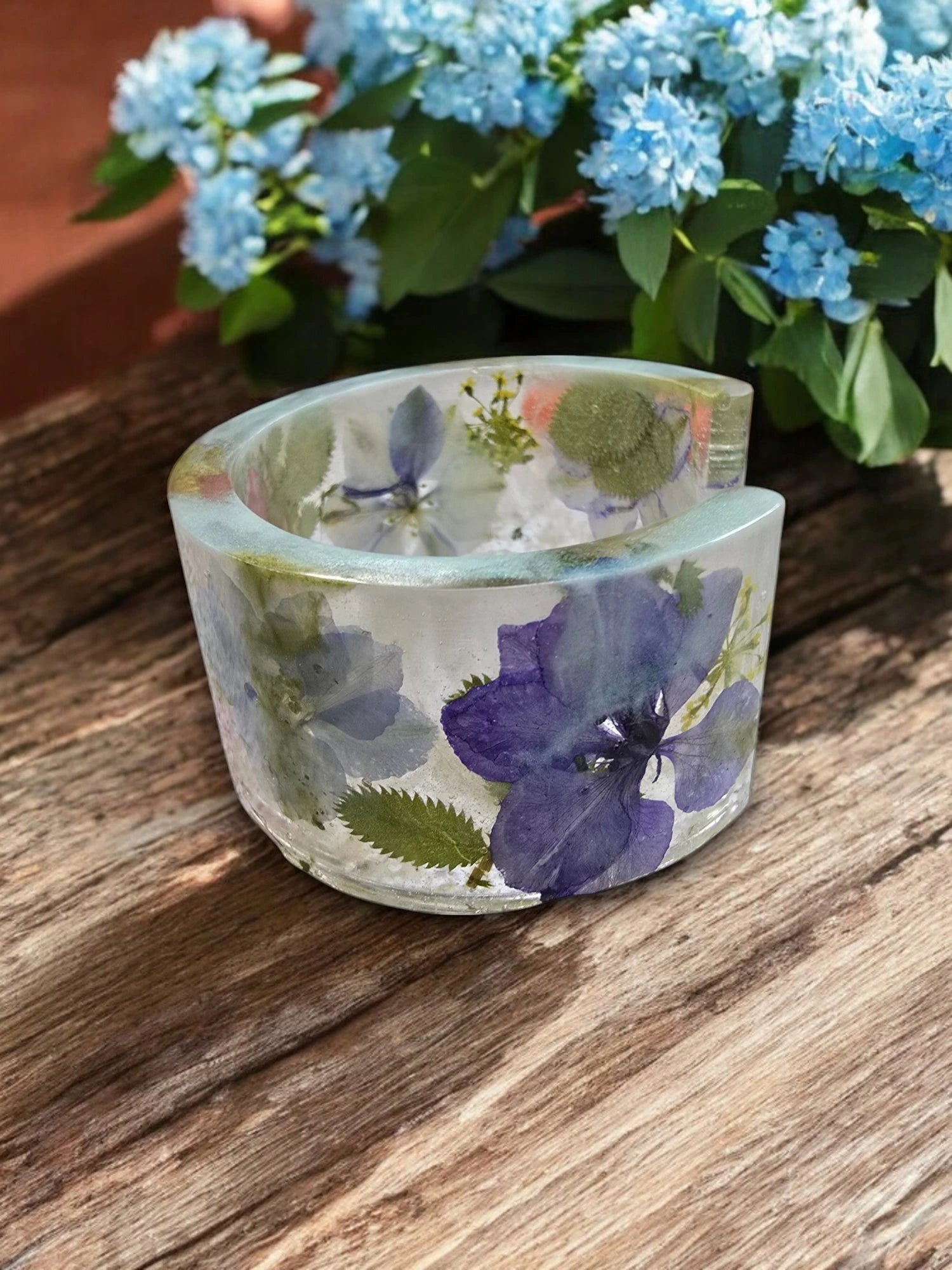 Colorful Handmade Pressed Flower Resin Cuff Bracelet | Unique Handmade Jewelry