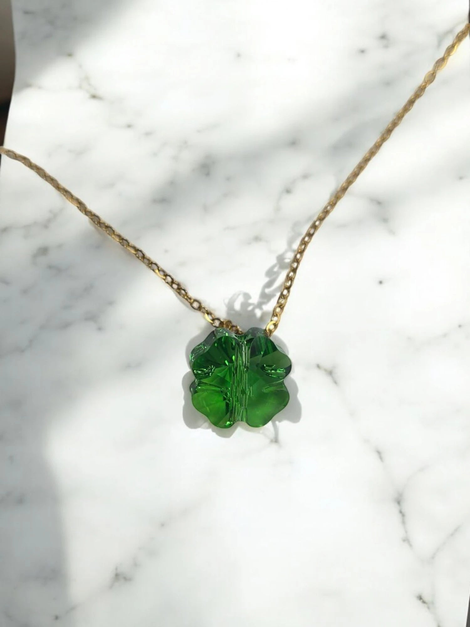 Gold Necklace with Green Austrian Crystal Clover | Small or Large | Lucky Pendant
