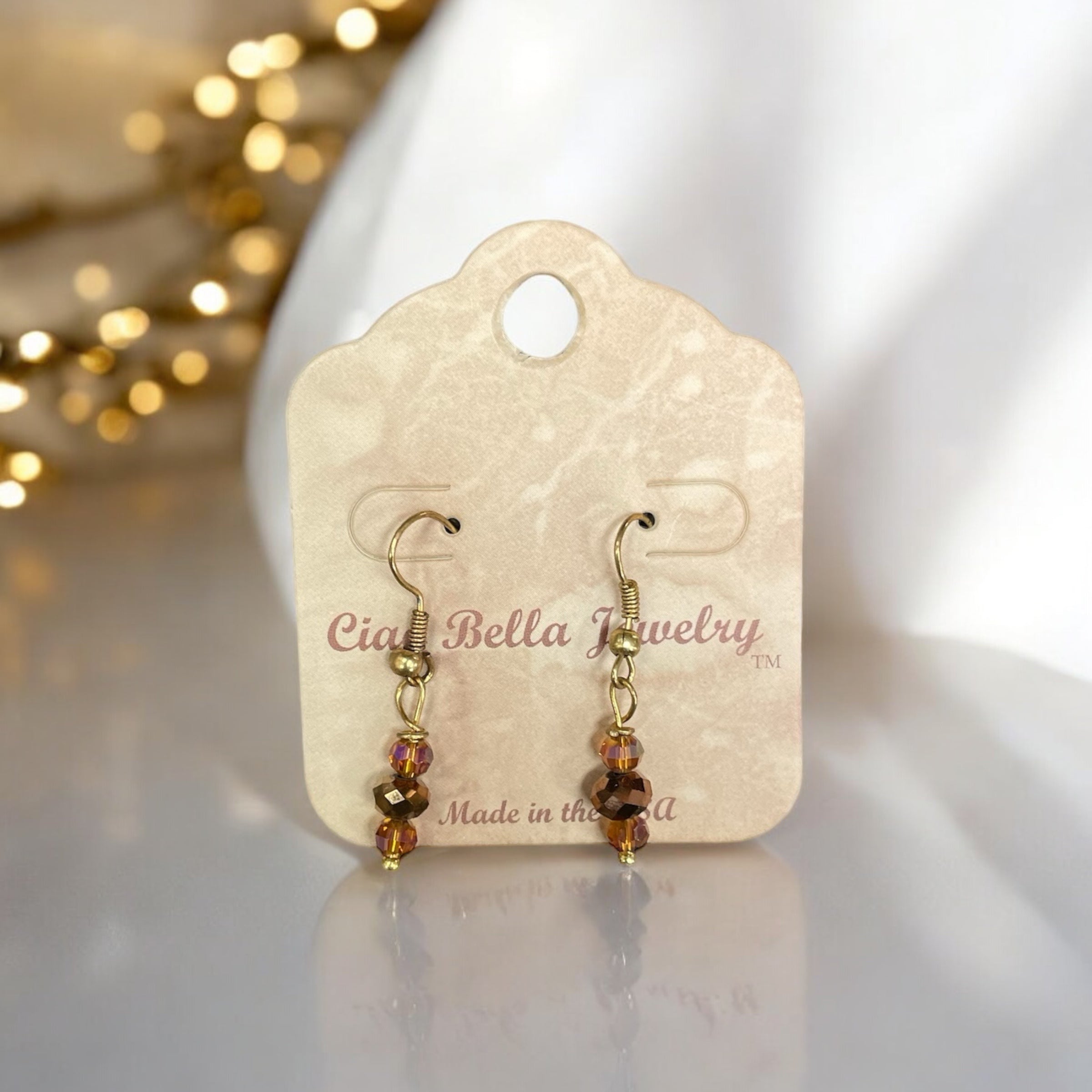 Earthy Elegance: Topaz and Brown Trio Dangle Earrings (Gold Plated)
