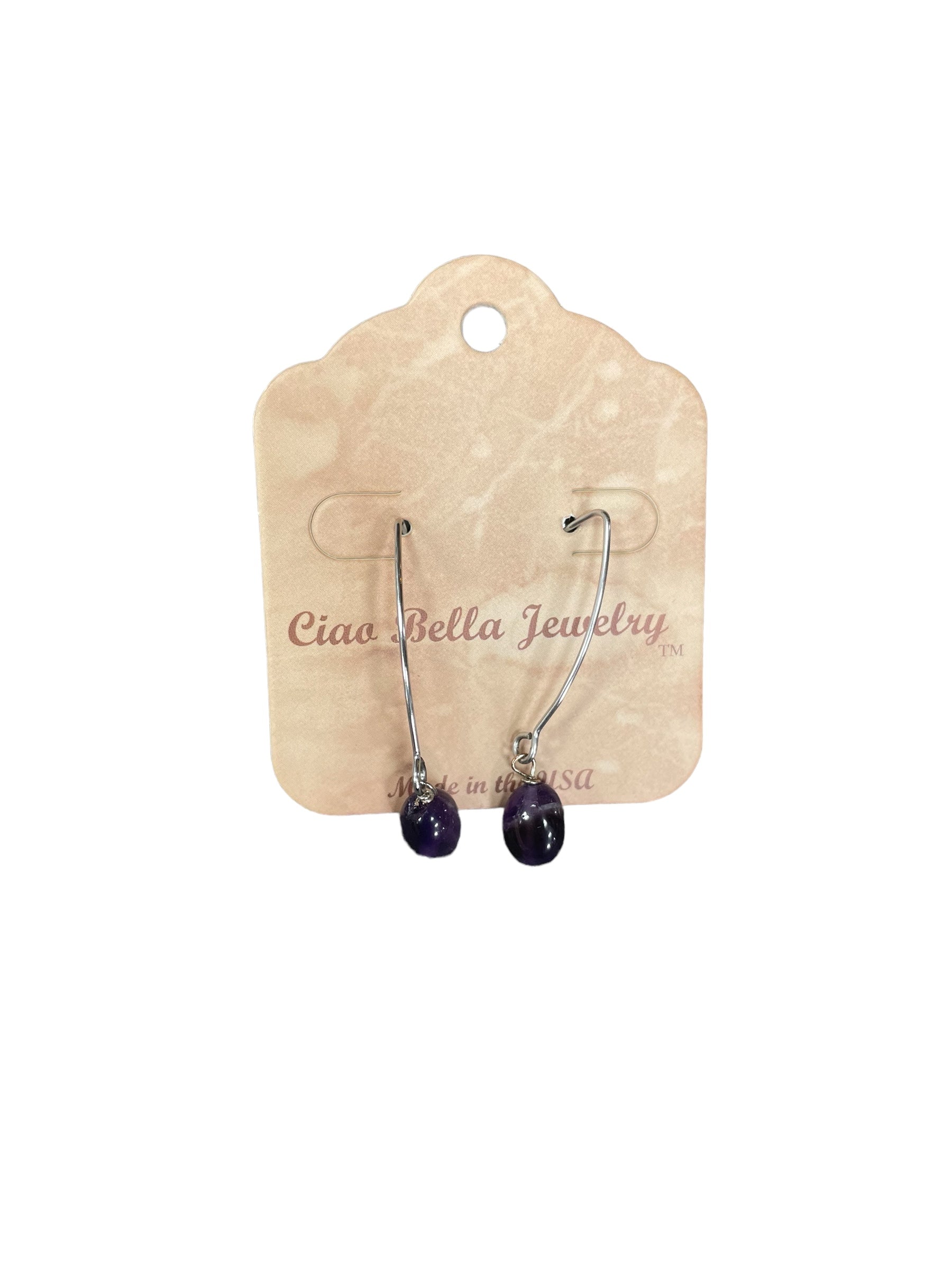 Long Silver Drop Kidney Wire Gemstone Earrings | Made in the USA