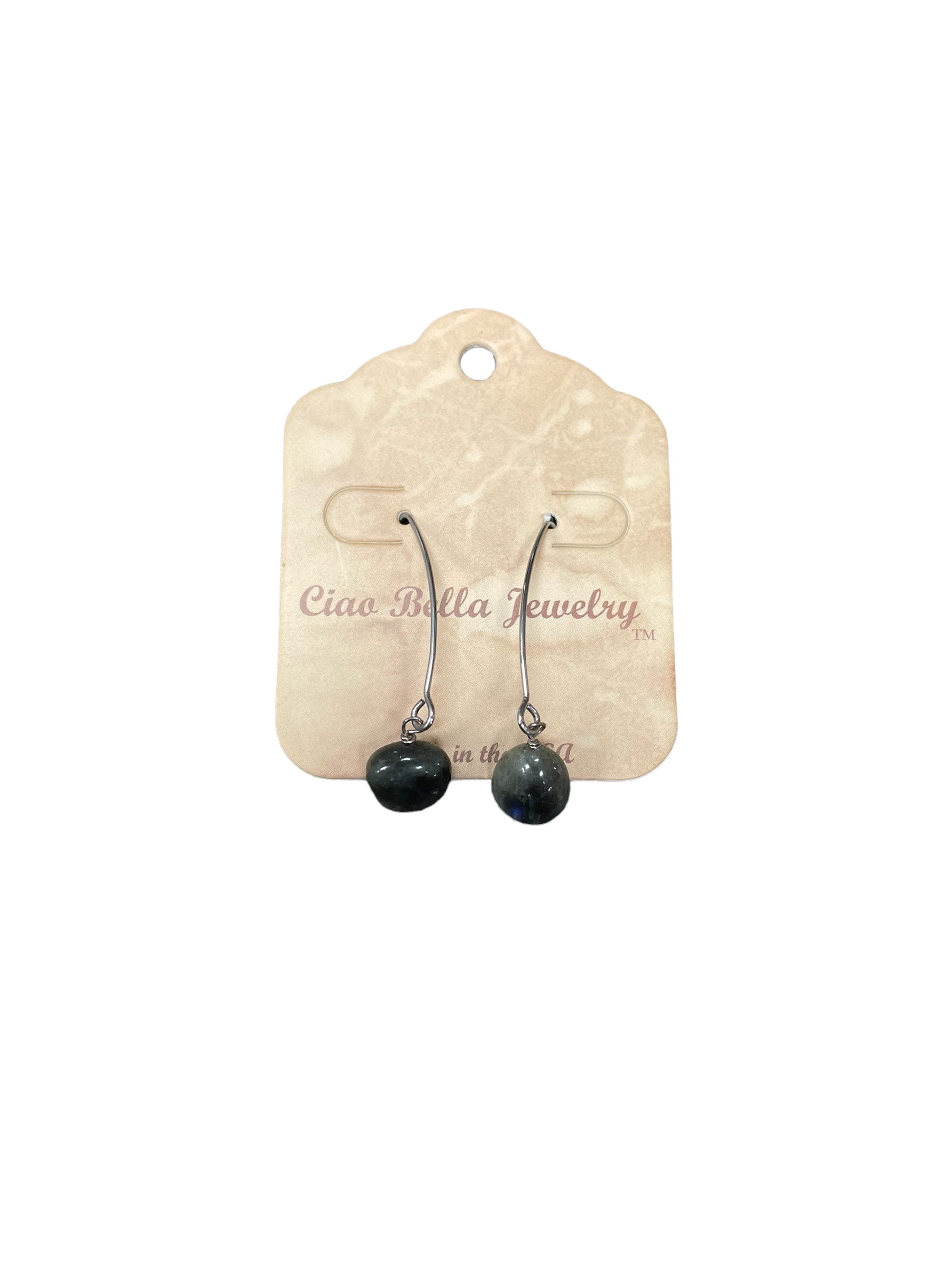 Long Silver Drop Kidney Wire Gemstone Earrings | Made in the USA