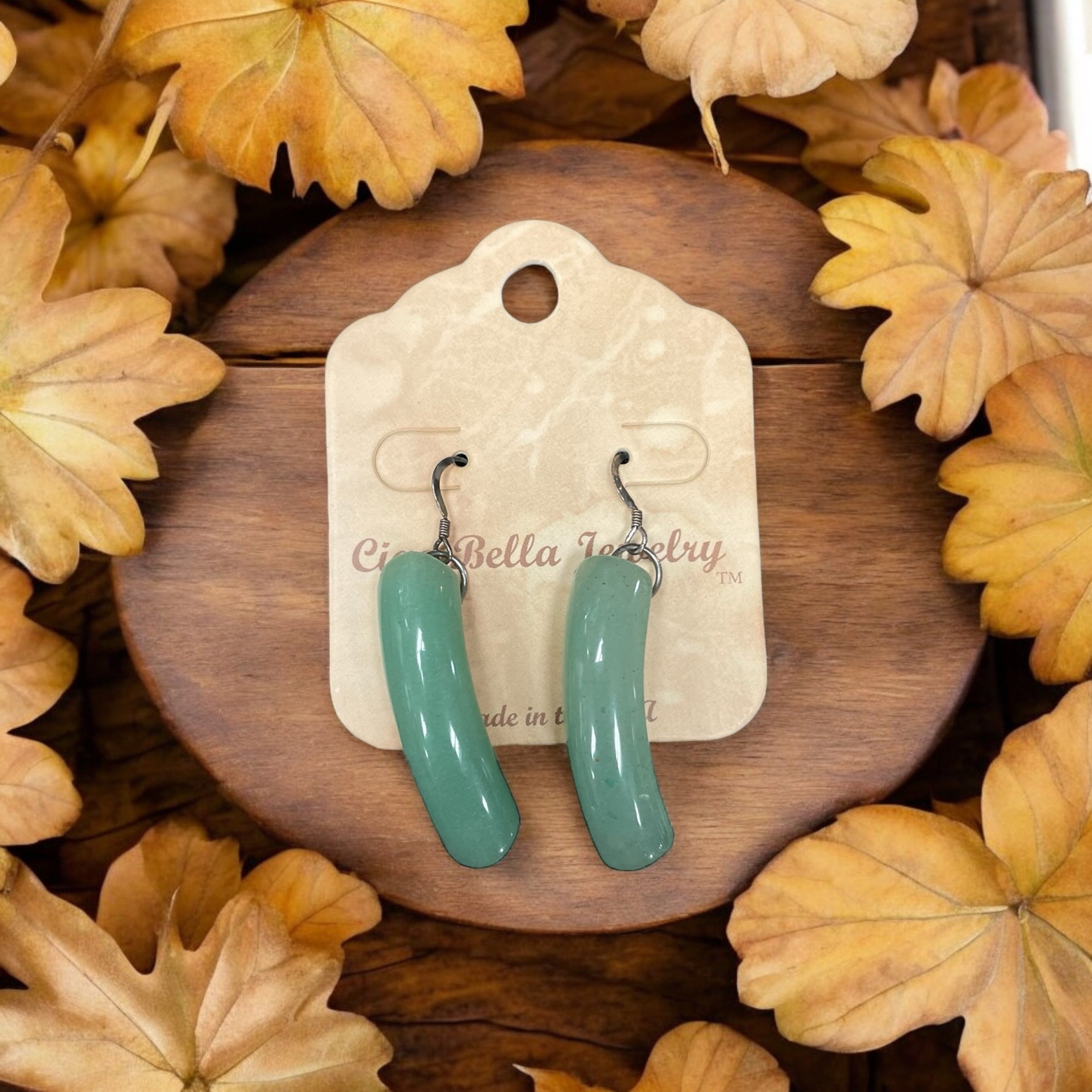 Whisper of the East: Antique Silver Dangle Earrings with Aventurine Curved Gemstone