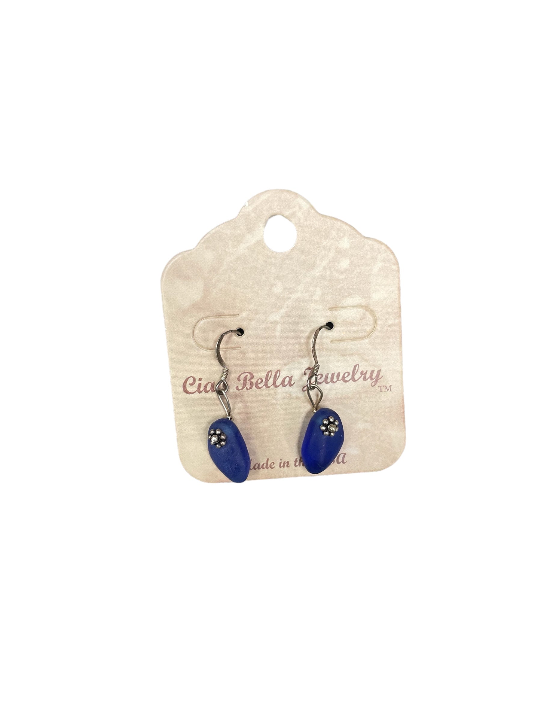 Blooming Elegance: Sterling Silver Dangle Earrings with Blue or Yellow Recycled Glass