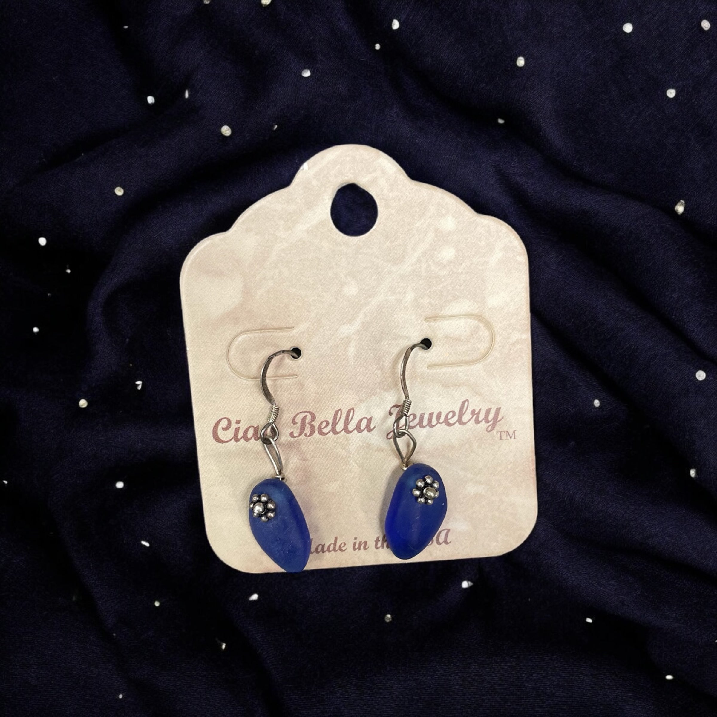 Blooming Elegance: Sterling Silver Dangle Earrings with Blue or Yellow Recycled Glass