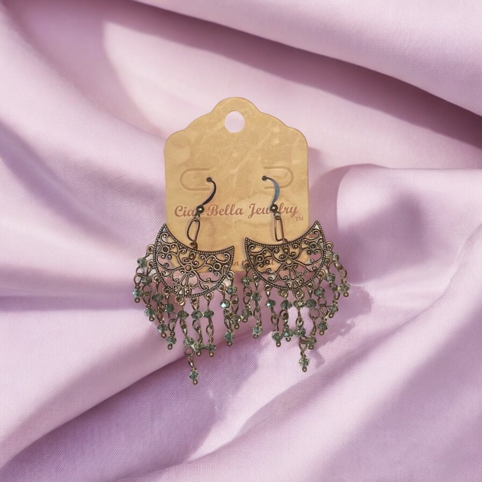 Delicate Smoky Quartz Chandelier Earrings in Copper Filigree