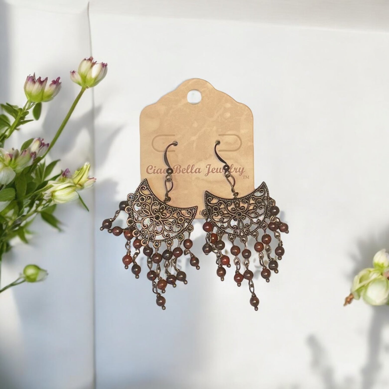Bohemian Rhapsody: Copper Filigree Chandelier Earrings with Poppy Jasper