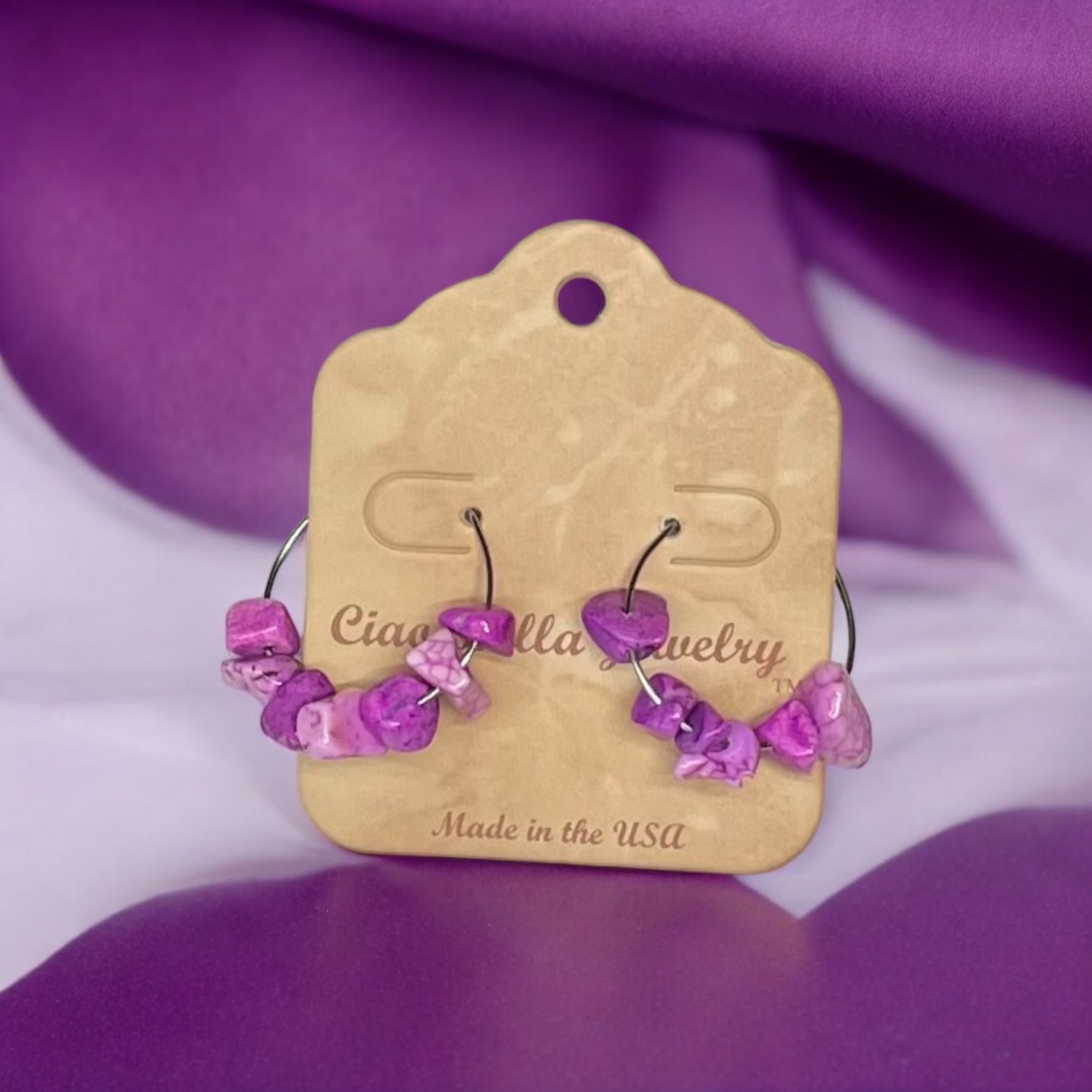 Bohemian Gemstone Hoop Earrings - Stainless Steel, Hypoallergenic