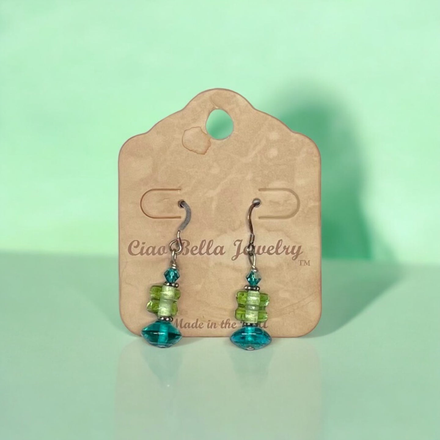Blue & Green Dangle Earrings | Crystal & Bead Earrings | Sterling Silver Hooks